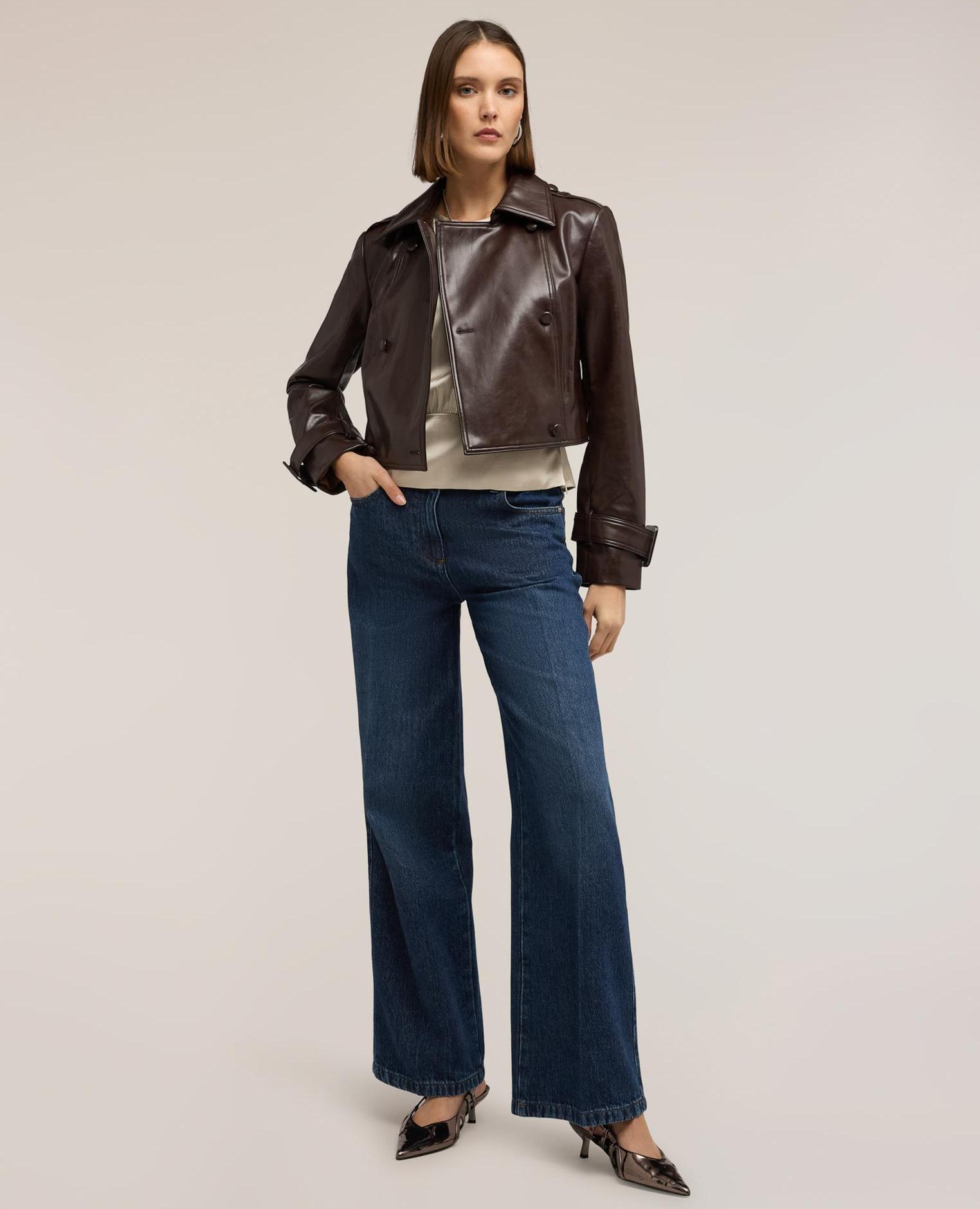 Chaqueta de mujer cropped en tejido revestido brillante modelo corto - Motivi - Burdeos Burdeos-4
