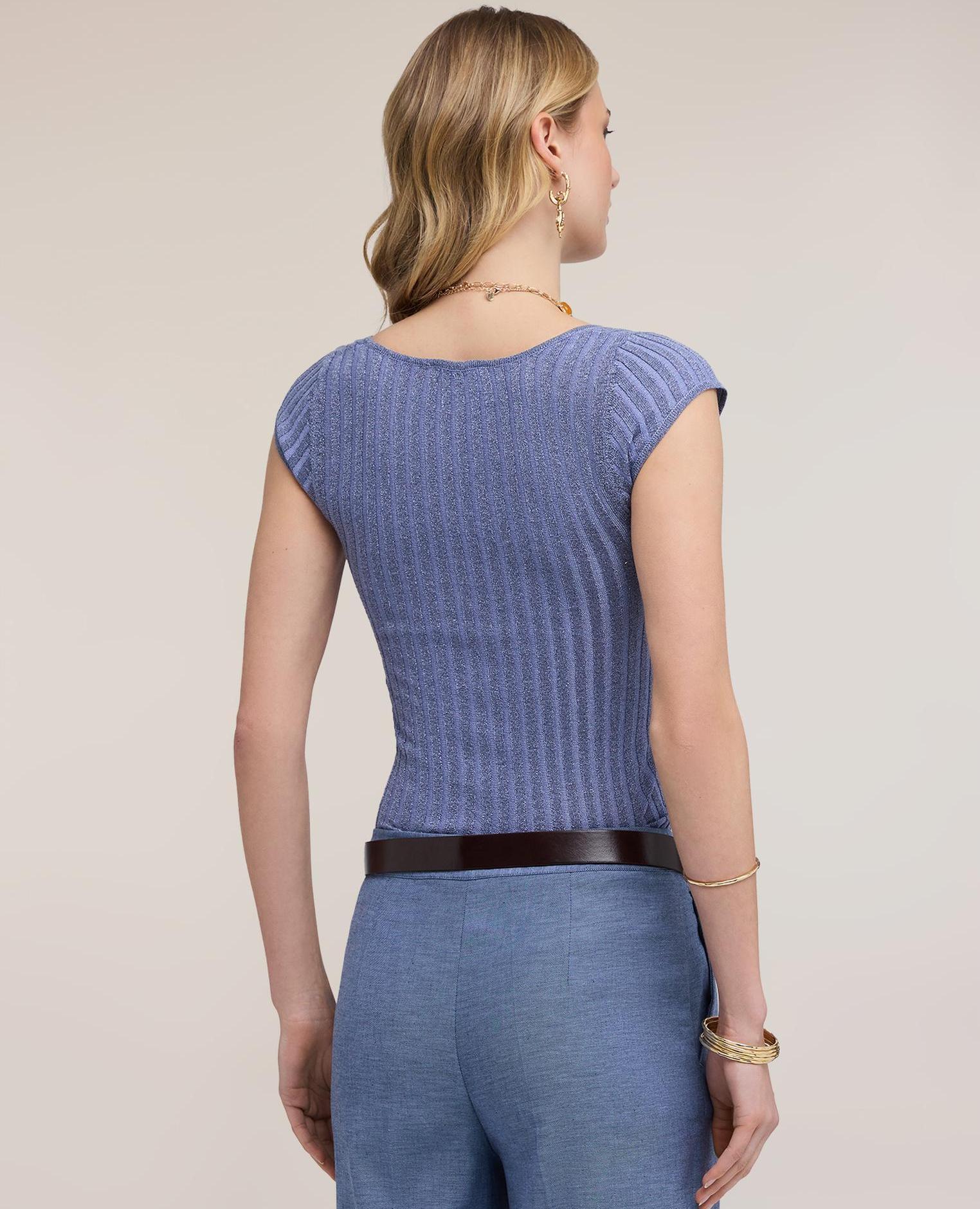 Jersey de mujer slim de lurex acanalado ajuste slim - Motivi - Azul Azul-2