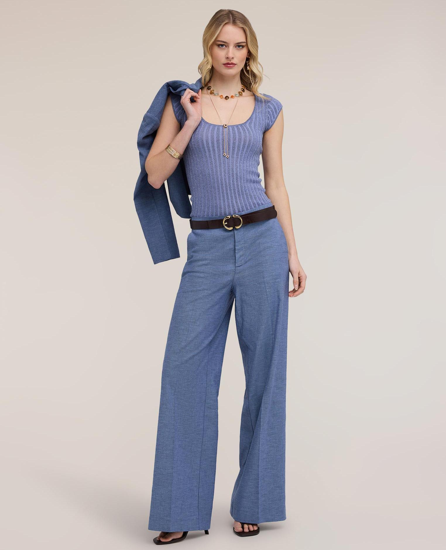 Jersey de mujer slim de lurex acanalado ajuste slim - Motivi - Azul Azul-4