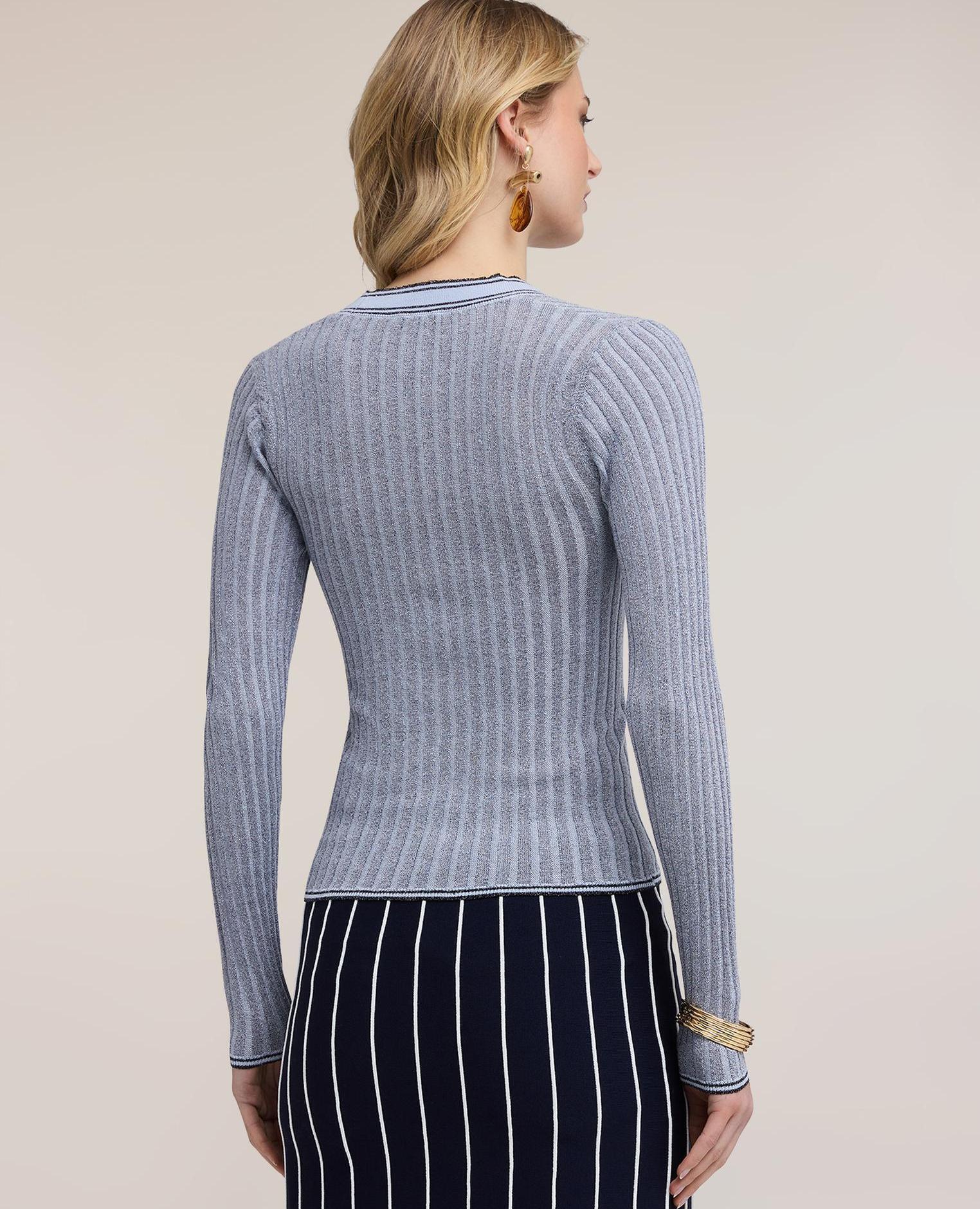 Chaqueta de mujer de punto canalé con mezcla de lurex ajuste entallado - Motivi - Azul claro Azul claro-2