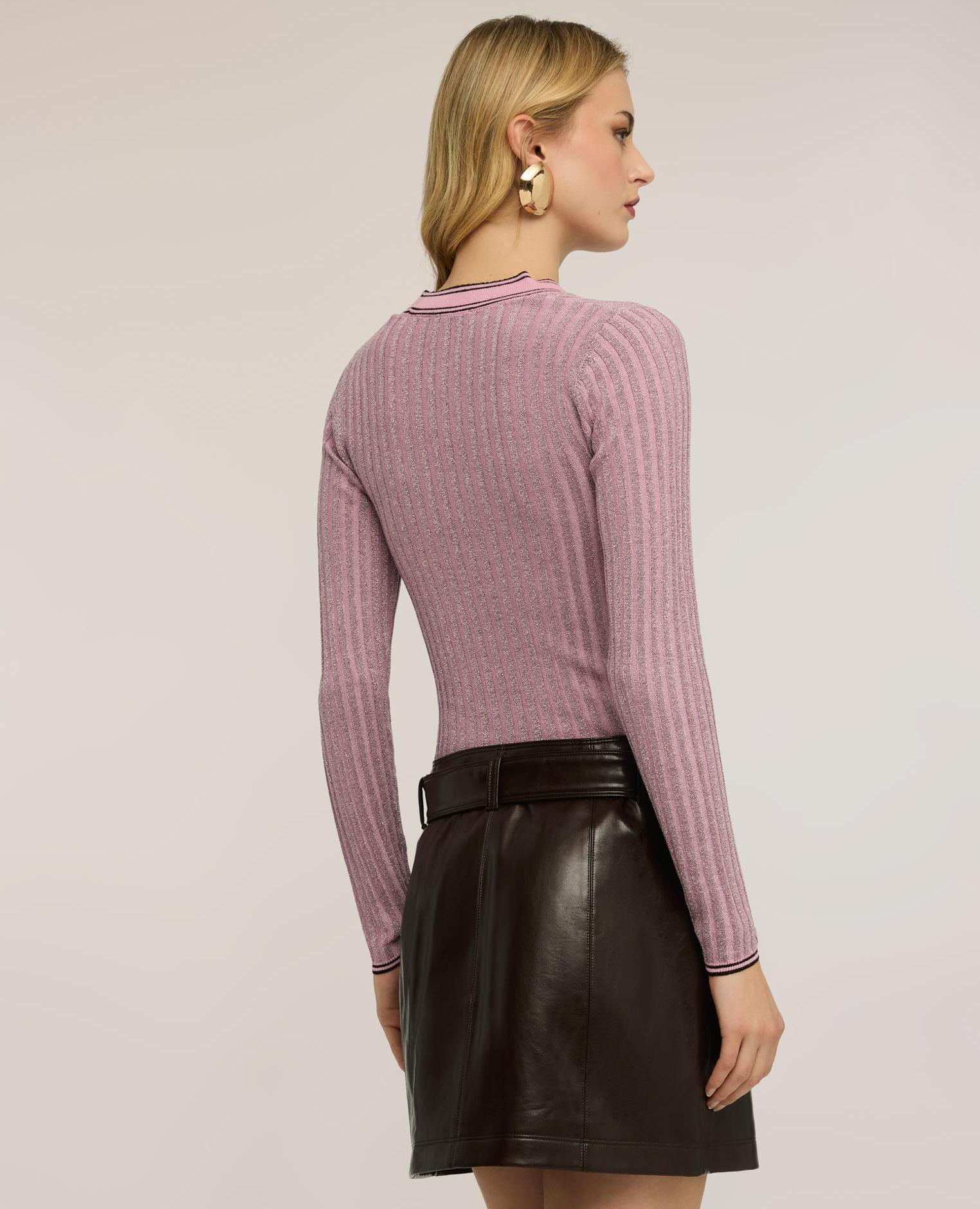 Chaqueta de mujer de punto canalé con mezcla de lurex ajuste entallado - Motivi - Rosa Rosa-2