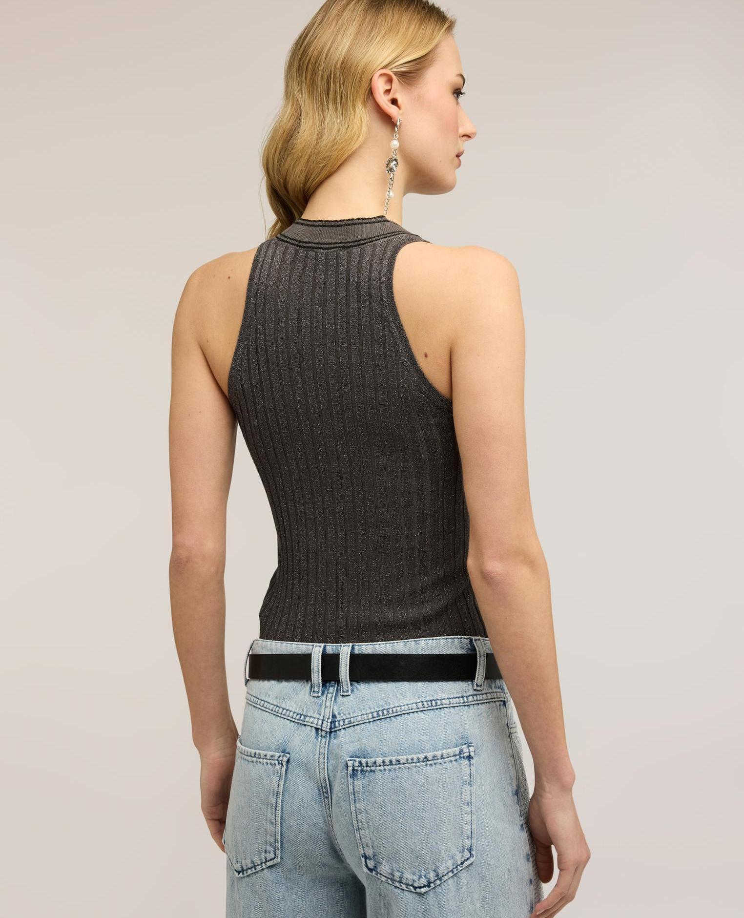 Top de mujer de punto lurex con botones modelo corto con ajuste entallado - Motivi - Gris Gris-2