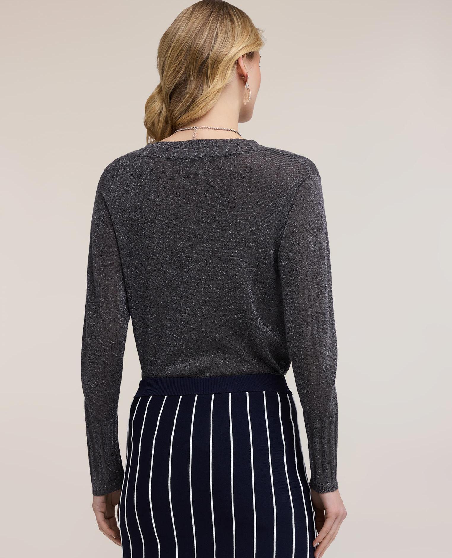 Jersey de mujer escote en pico en hilo lurex ajuste regular - Motivi - Gris Gris-2
