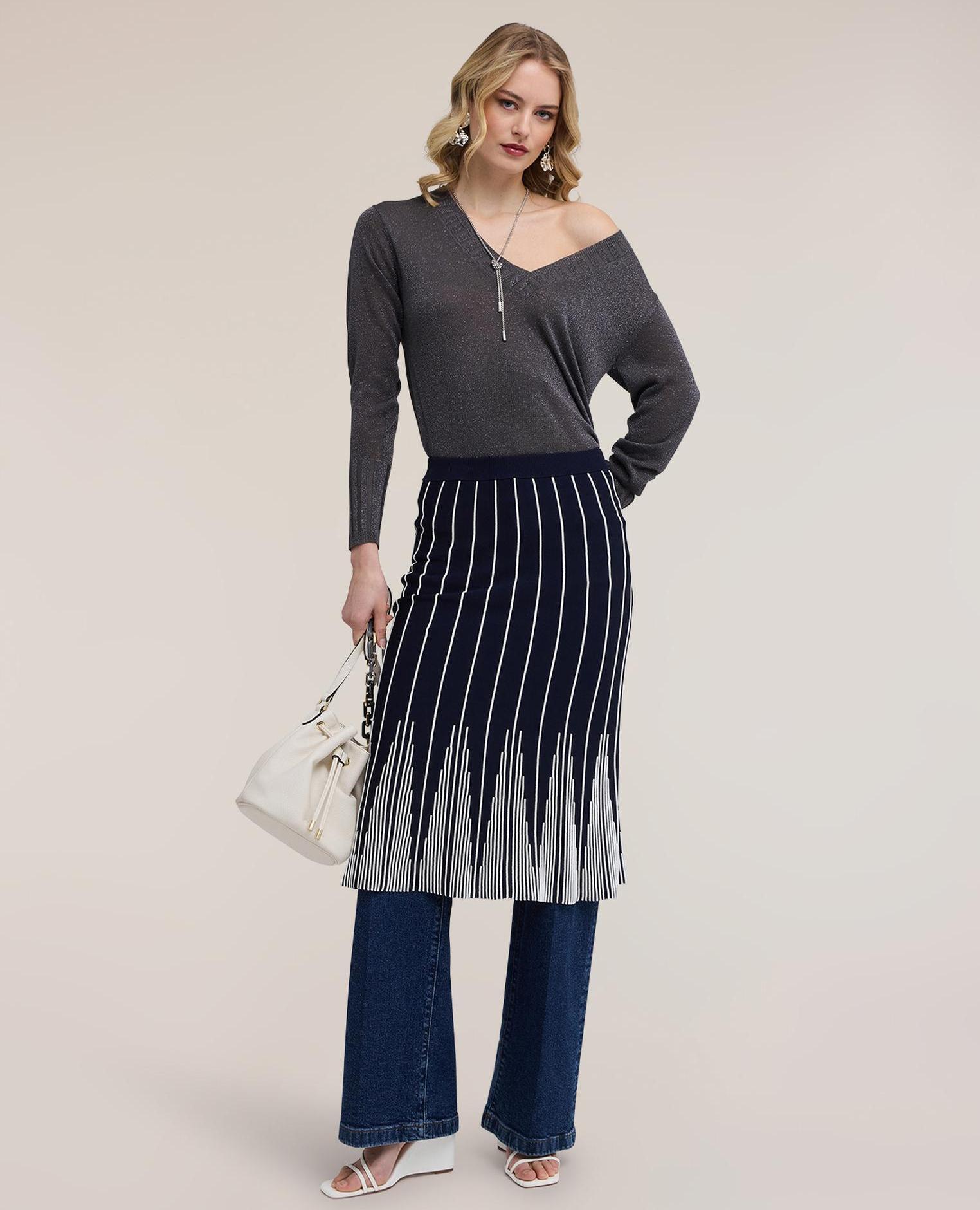 Jersey de mujer escote en pico en hilo lurex ajuste regular - Motivi - Gris Gris-3