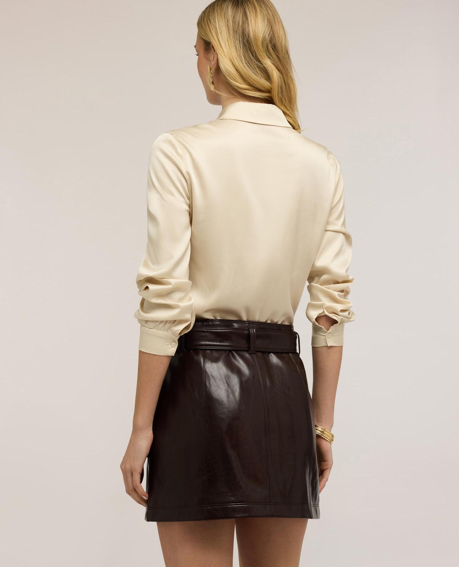 Camisa de mujer de satén de viscosa ajuste regular con cierre frontal de botones - Motivi - Beige Beige-2