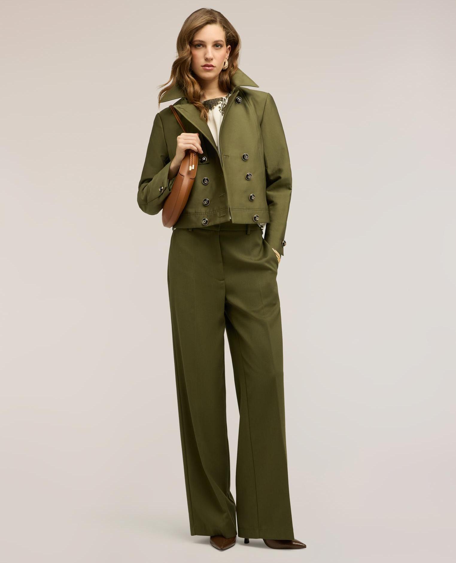 Chaqueta de mujer corta doble botonadura cruzada - Motivi - Kaki Kaki-3