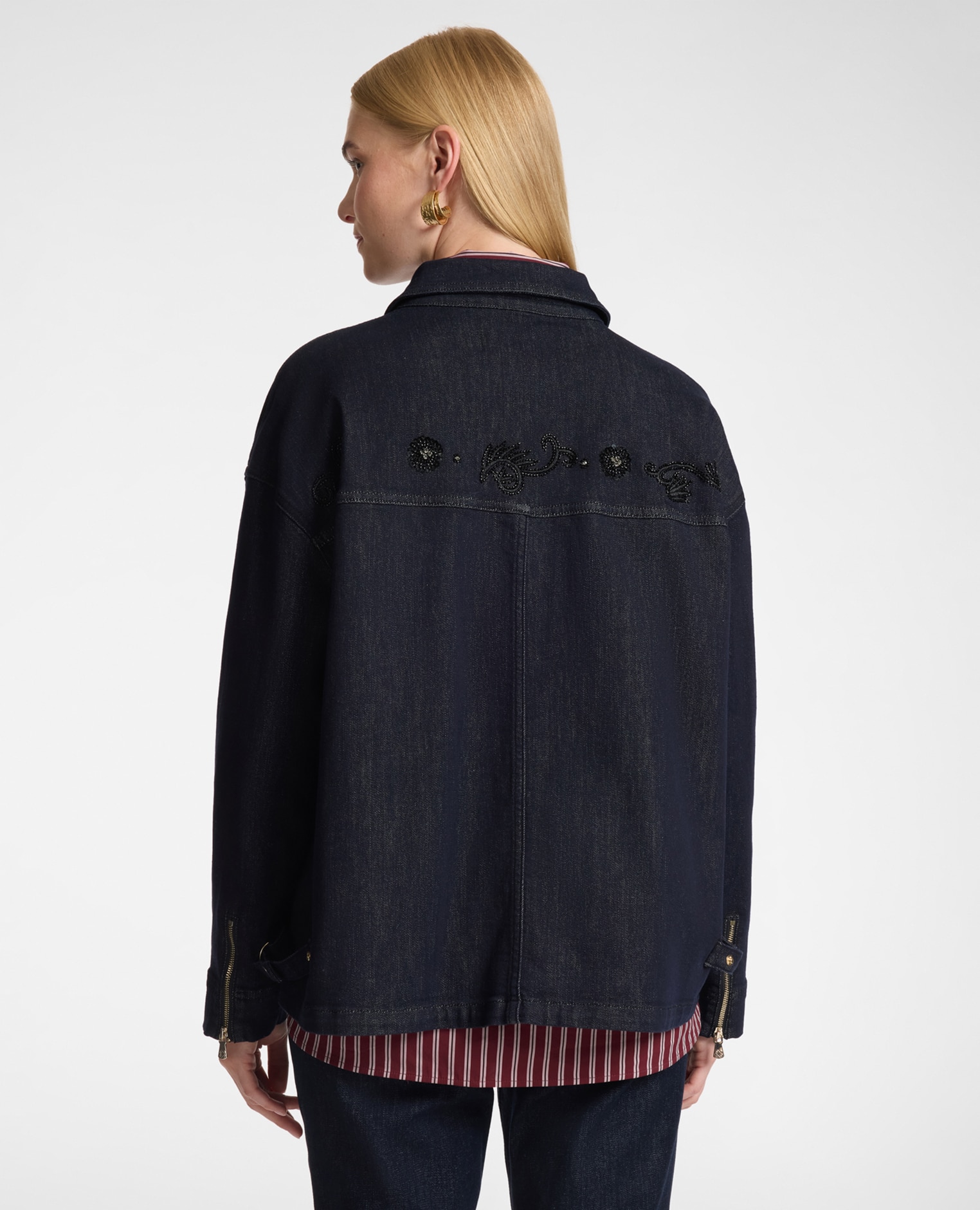 Chaqueta de mujer desestructurada en denim bordada ajuste oversize botones monogram - Elena Miró - Azul Azul-2