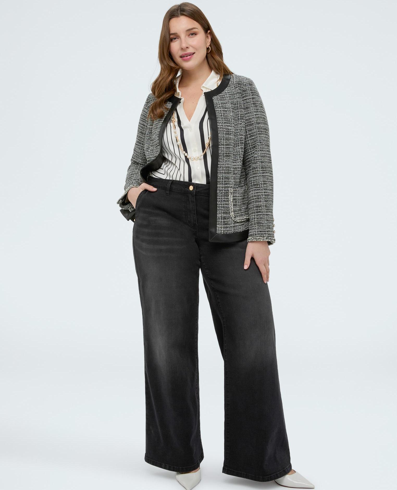 Fiorella Rubino - Vaqueros de mujer wide leg lavado black con charm.