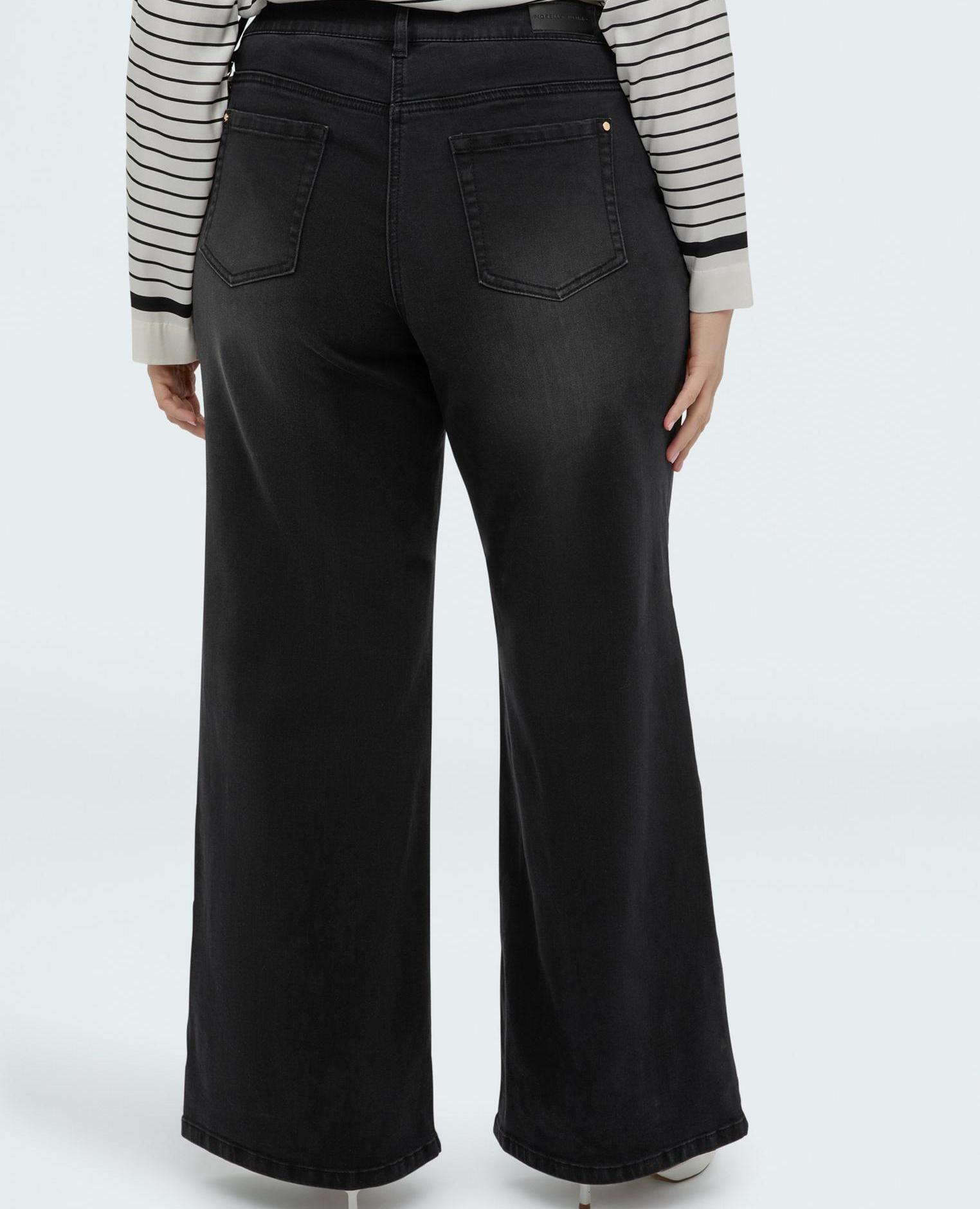 Vaqueros de mujer wide leg lavado black con charm - Fiorella Rubino - Negro Negro-2