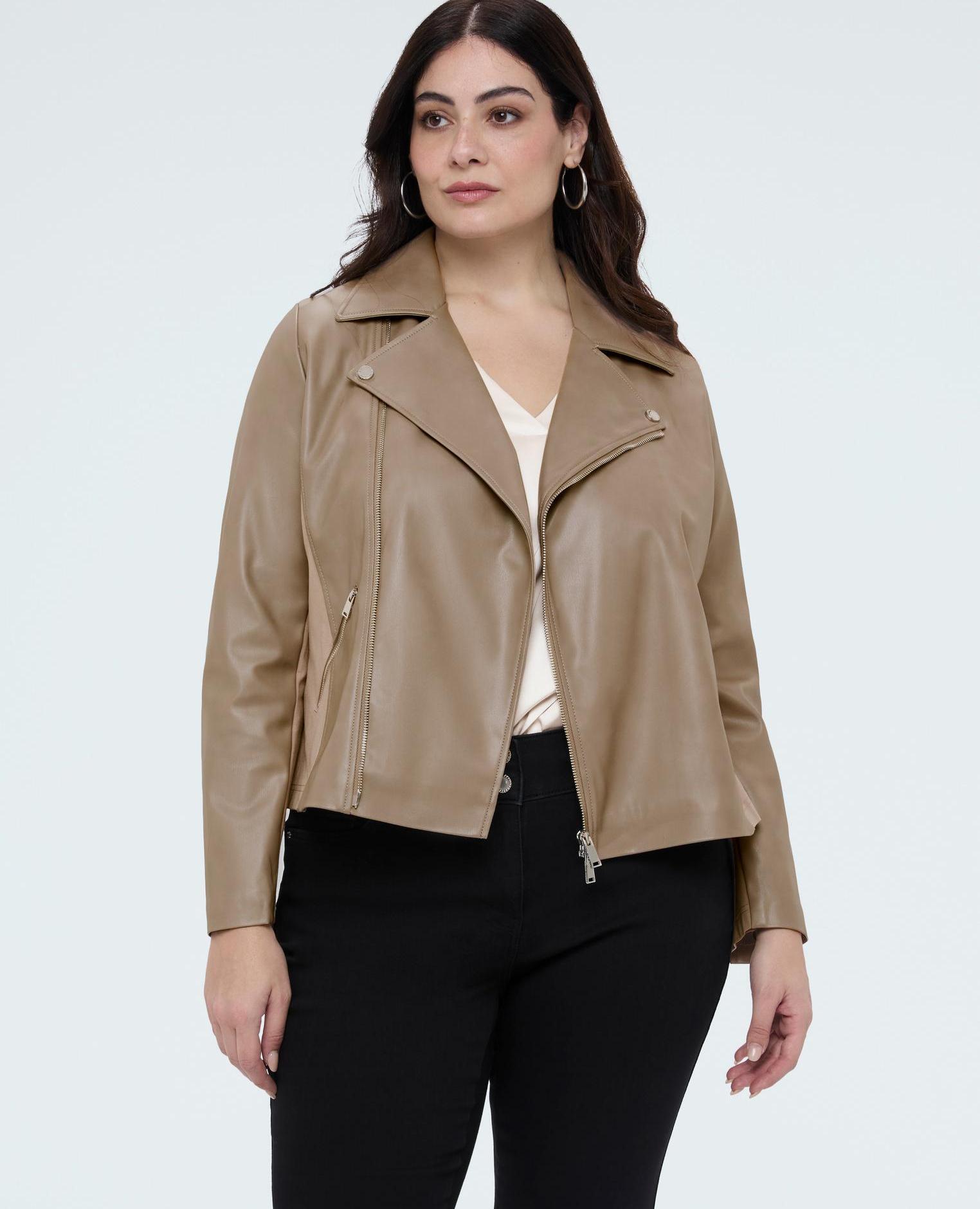 Chaqueta de mujer biker con insertos de tejido elástico cierre asimétrico - Fiorella Rubino - Gris Gris-3