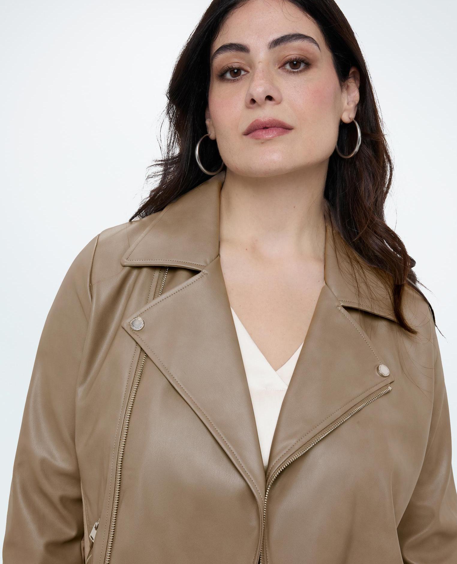 Chaqueta de mujer biker con insertos de tejido elástico cierre asimétrico - Fiorella Rubino - Gris Gris-4