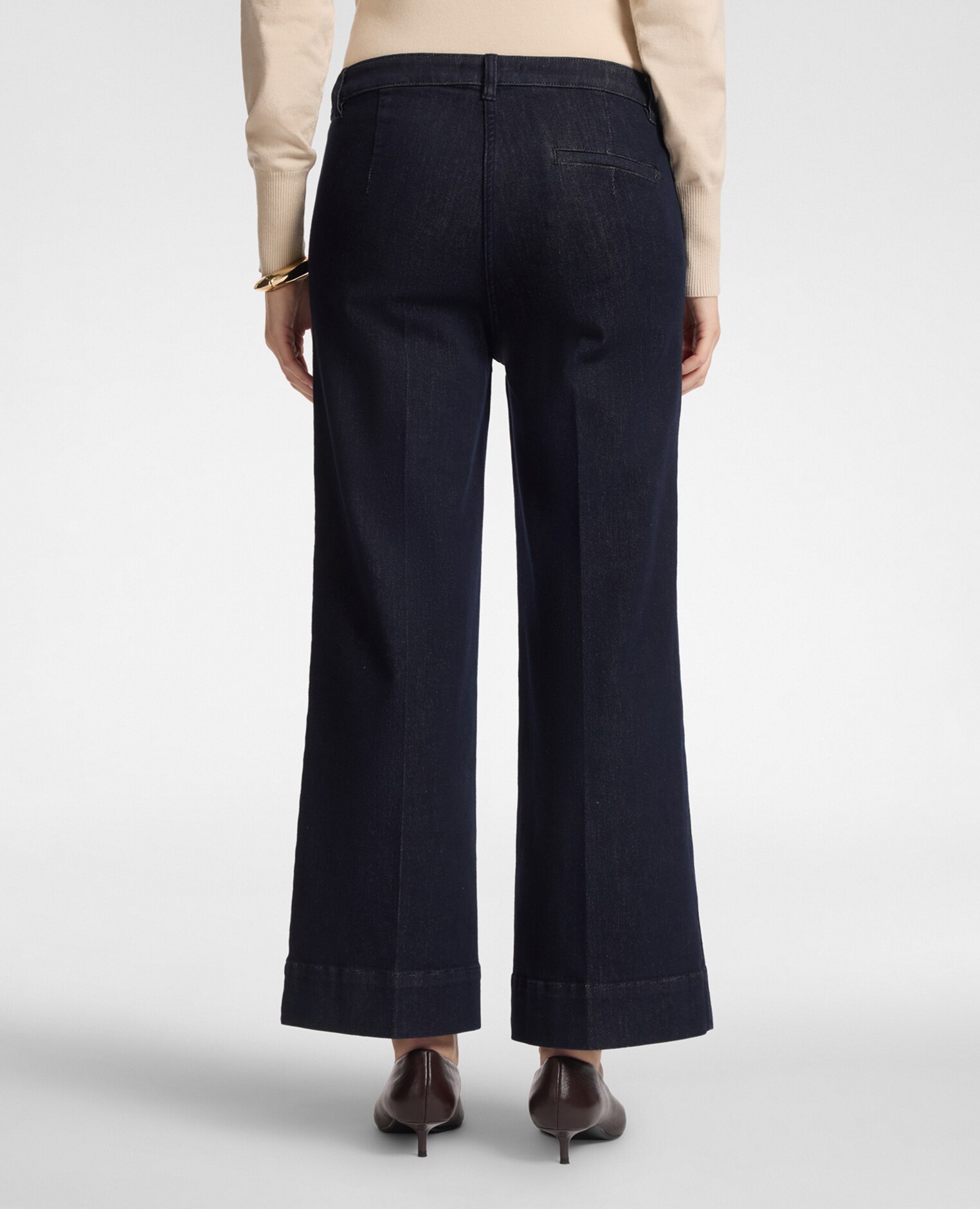 Jeans de mujer cropped wide leg en denim ajuste amplio con pierna ancha cierre con botones y cremallera - Elena Miró - Azul Azul-2