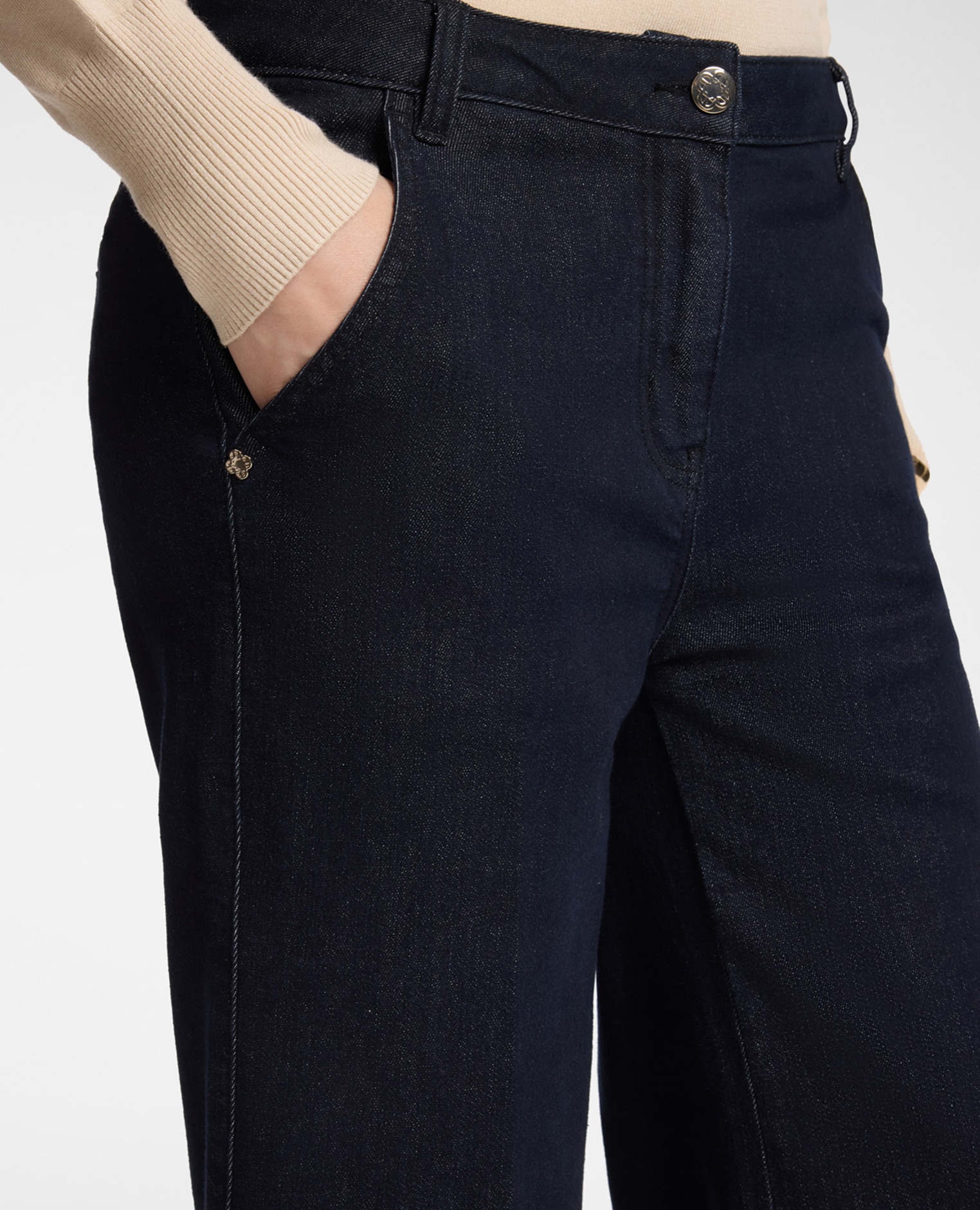 Jeans de mujer cropped wide leg en denim ajuste amplio con pierna ancha cierre con botones y cremallera - Elena Miró - Azul Azul-4