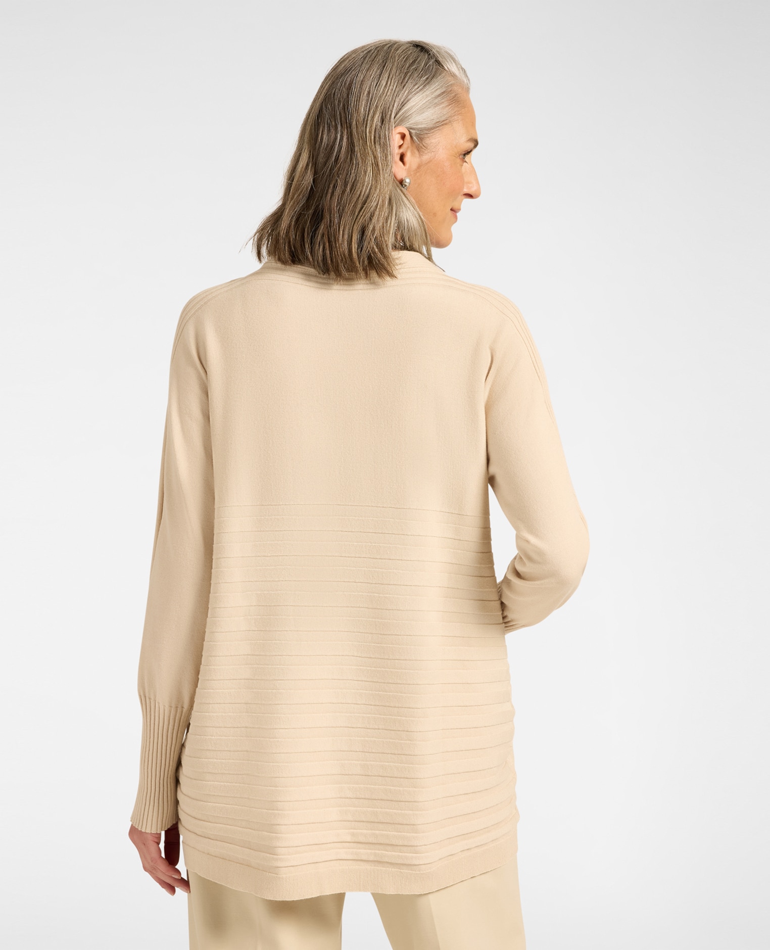 Jersey de mujer de viscosa con elaboración a rayas ajuste cómodo con largo medio y mangas largas - Elena Miró - Beige Beige-2