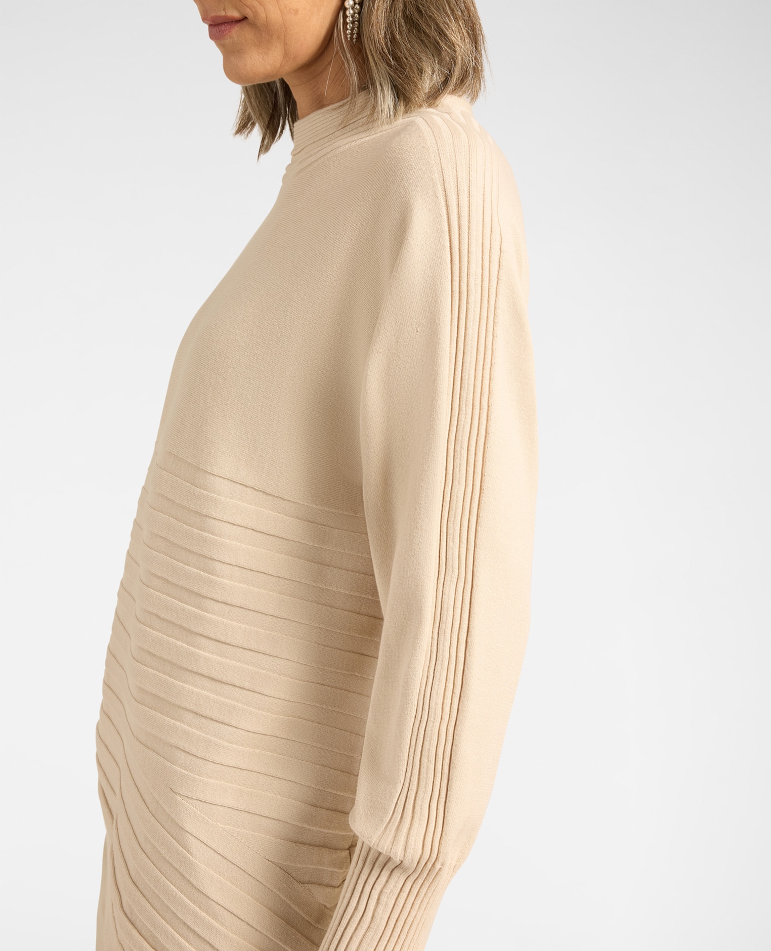 Jersey de mujer de viscosa con elaboración a rayas ajuste cómodo con largo medio y mangas largas - Elena Miró - Beige Beige-4