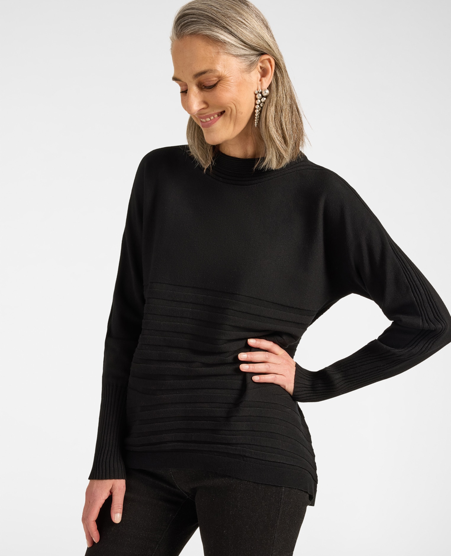 Jersey de mujer de viscosa con elaboración a rayas ajuste cómodo con largo medio y mangas largas - Elena Miró - Negro Negro-1