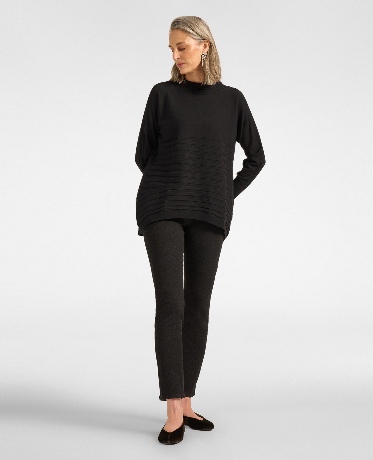 Jersey de mujer de viscosa con elaboración a rayas ajuste cómodo con largo medio y mangas largas - Elena Miró - Negro Negro-3