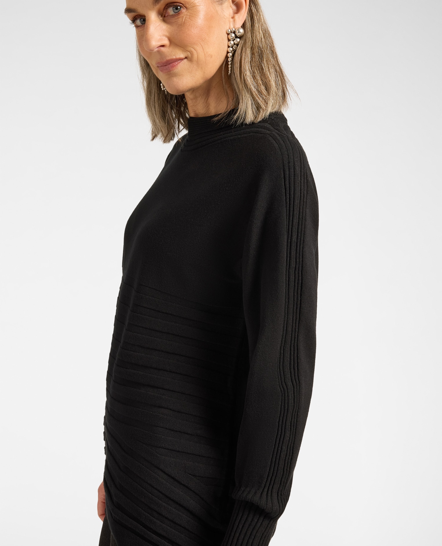 Jersey de mujer de viscosa con elaboración a rayas ajuste cómodo con largo medio y mangas largas - Elena Miró - Negro Negro-4