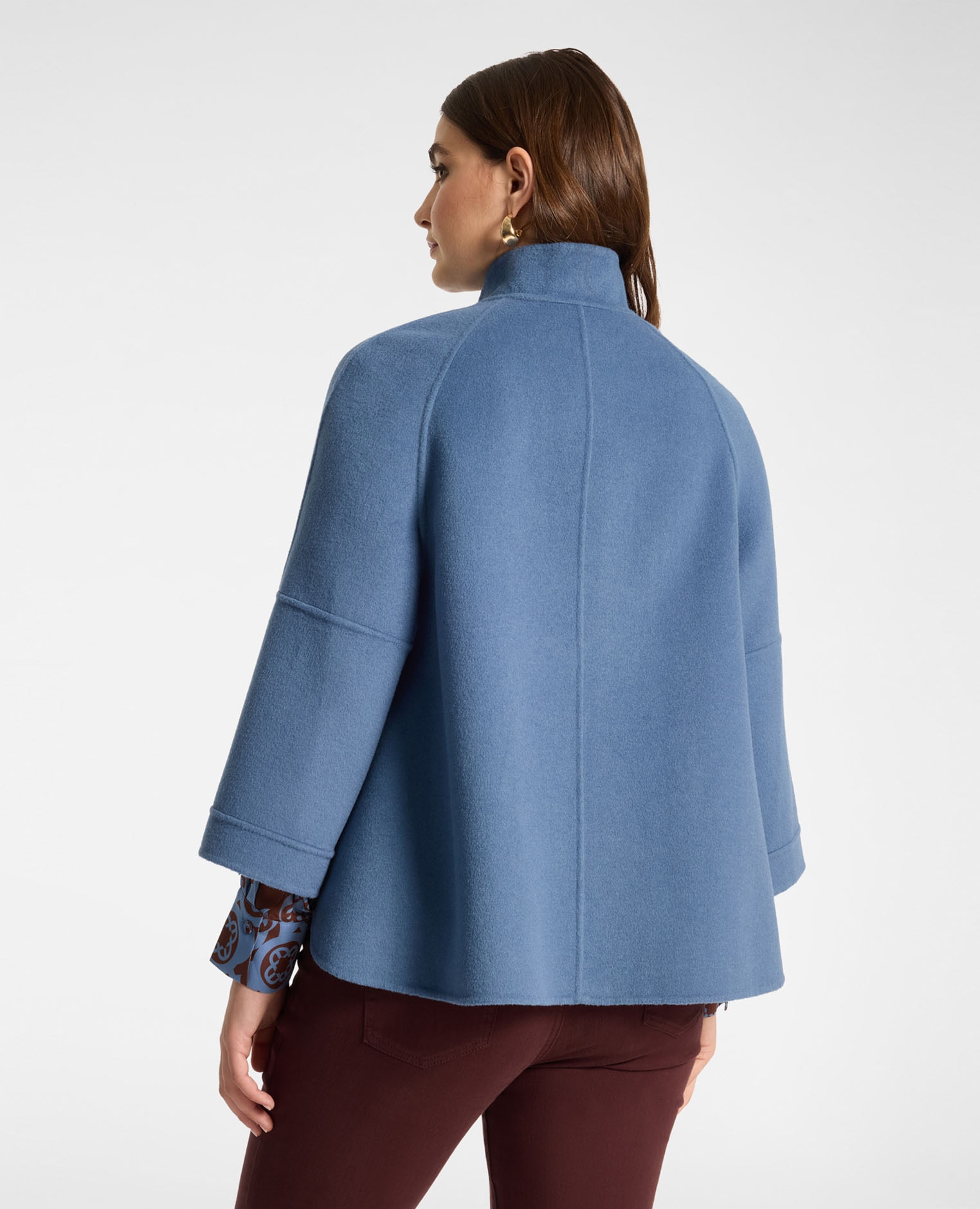 Sobrecamisa de mujer en mezcla doble de lana corte evasé con cierre frontal de botones y cuello alto - Elena Miró - Azul Azul-2