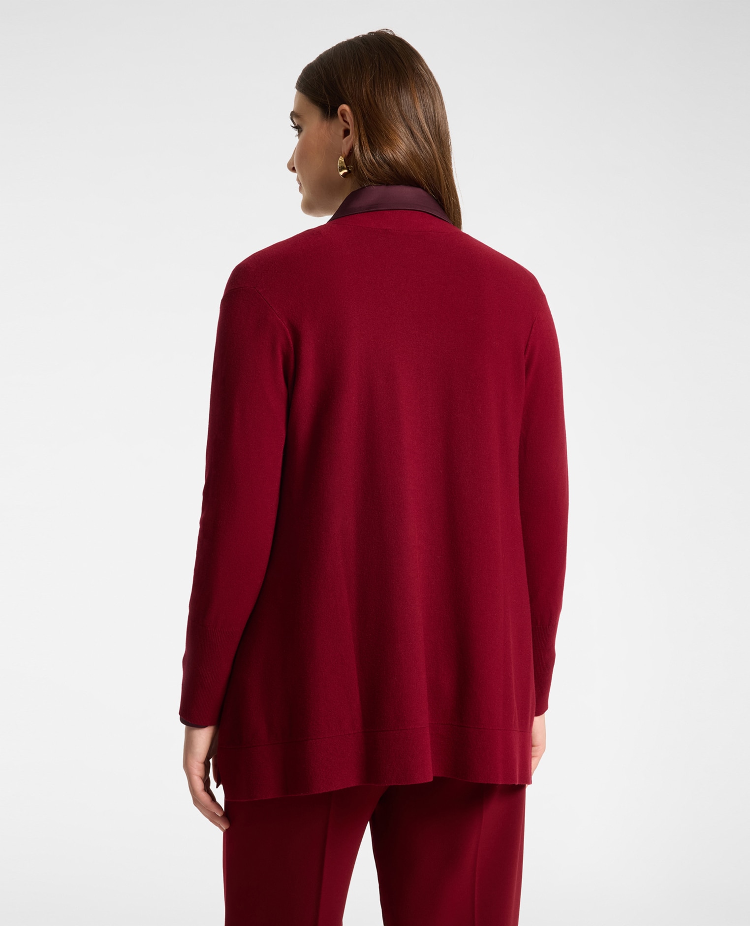 Cardigan de mujer de viscosa comfort modelo de longitud media con línea en a sin cierre - Elena Miró - Burdeos Burdeos-2