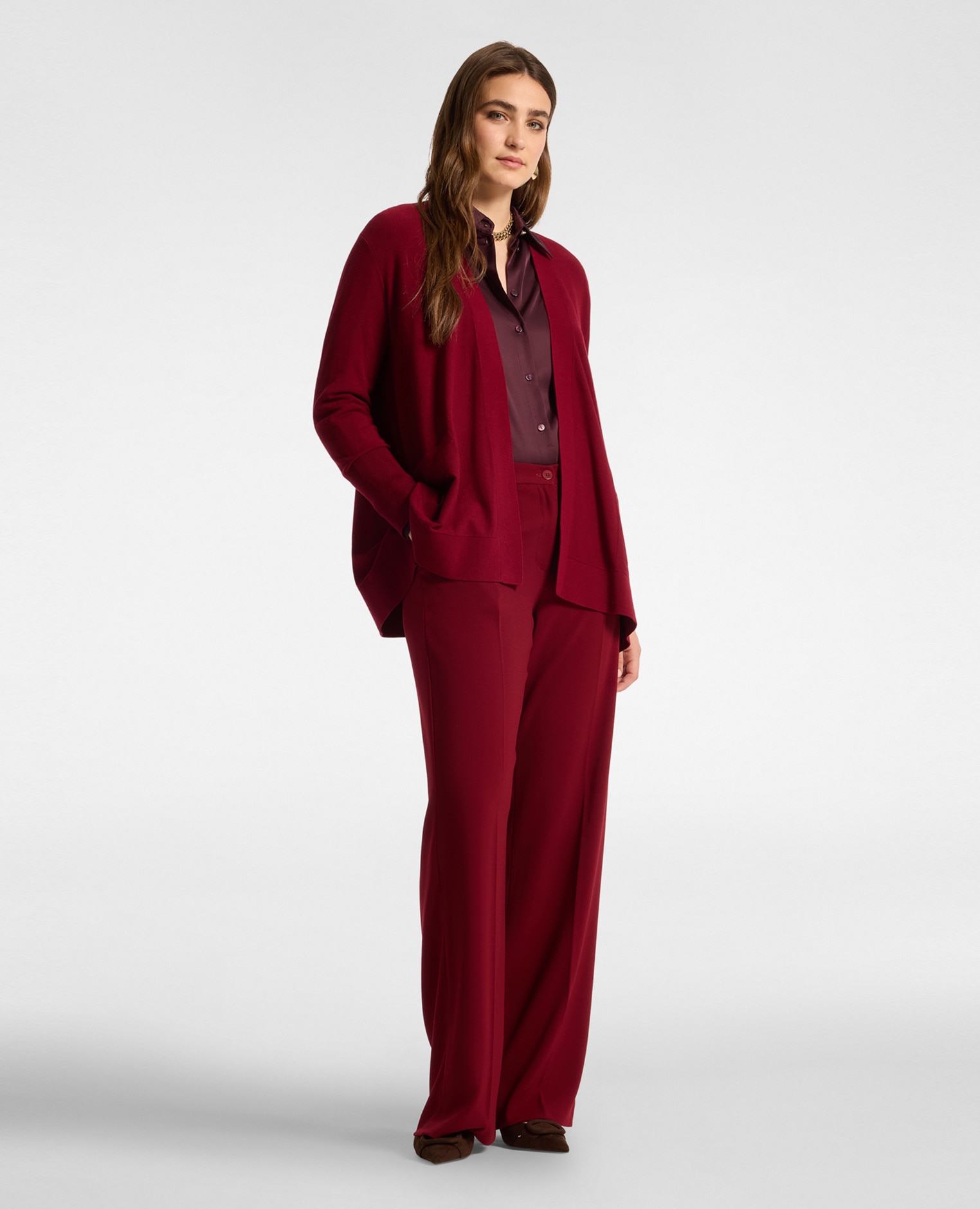 Cardigan de mujer de viscosa comfort modelo de longitud media con línea en a sin cierre - Elena Miró - Burdeos Burdeos-3