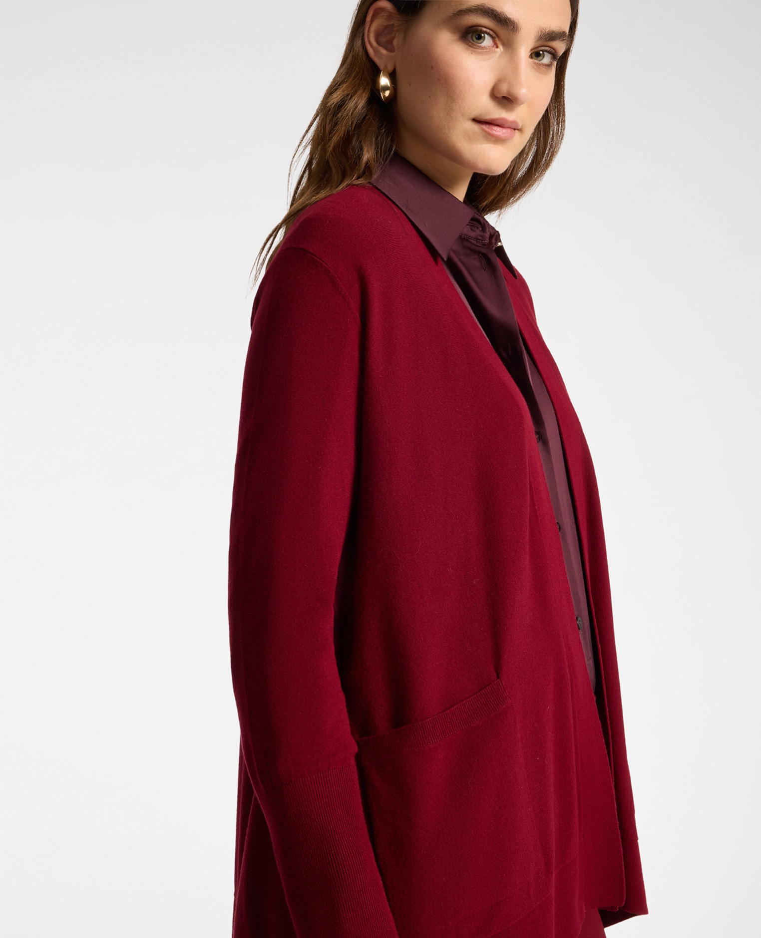 Cardigan de mujer de viscosa comfort modelo de longitud media con línea en a sin cierre - Elena Miró - Burdeos Burdeos-4