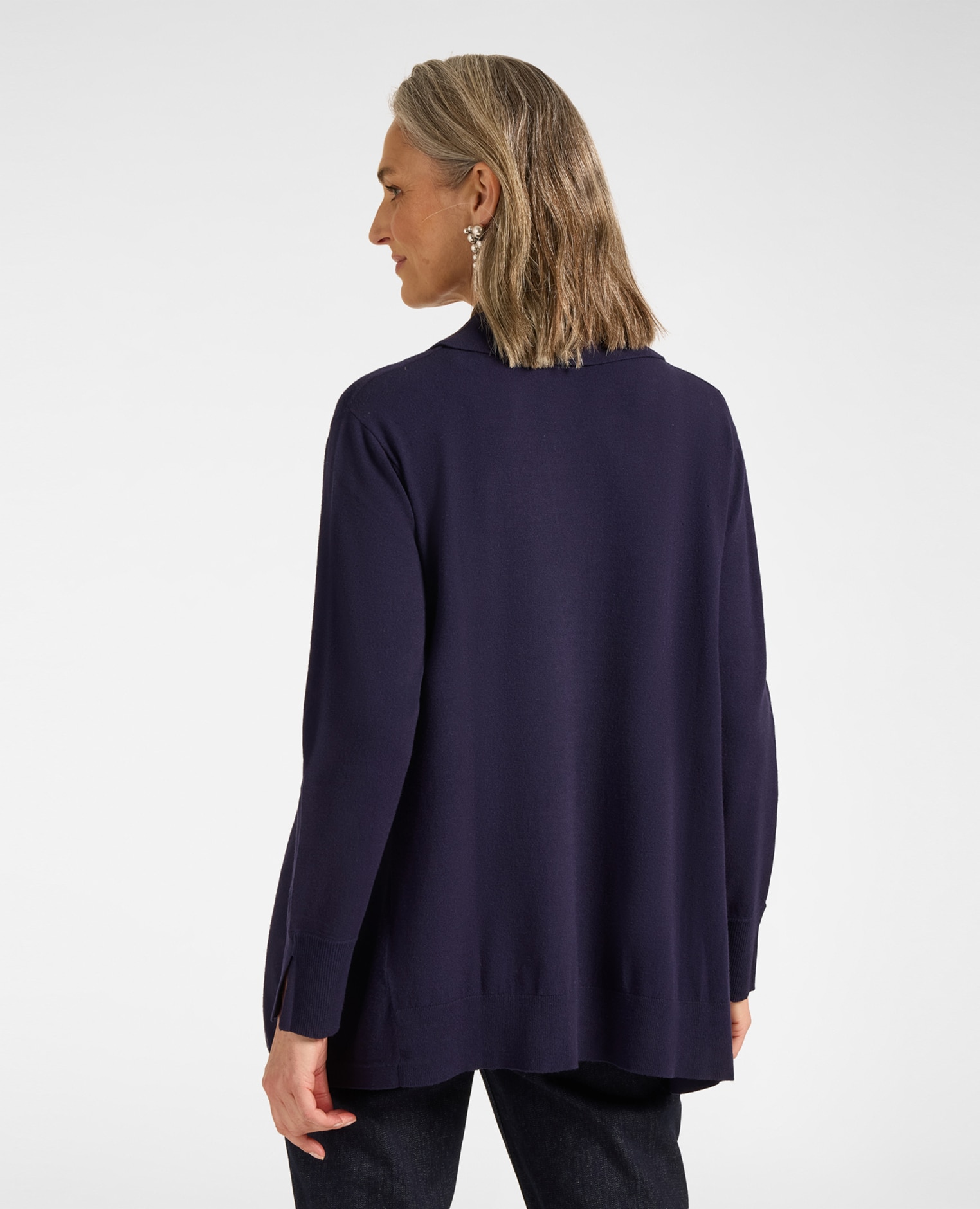 Jersey de mujer de viscosa con cuello modelo de línea en a con largo medio y mangas largas - Elena Miró - Azul Azul-2