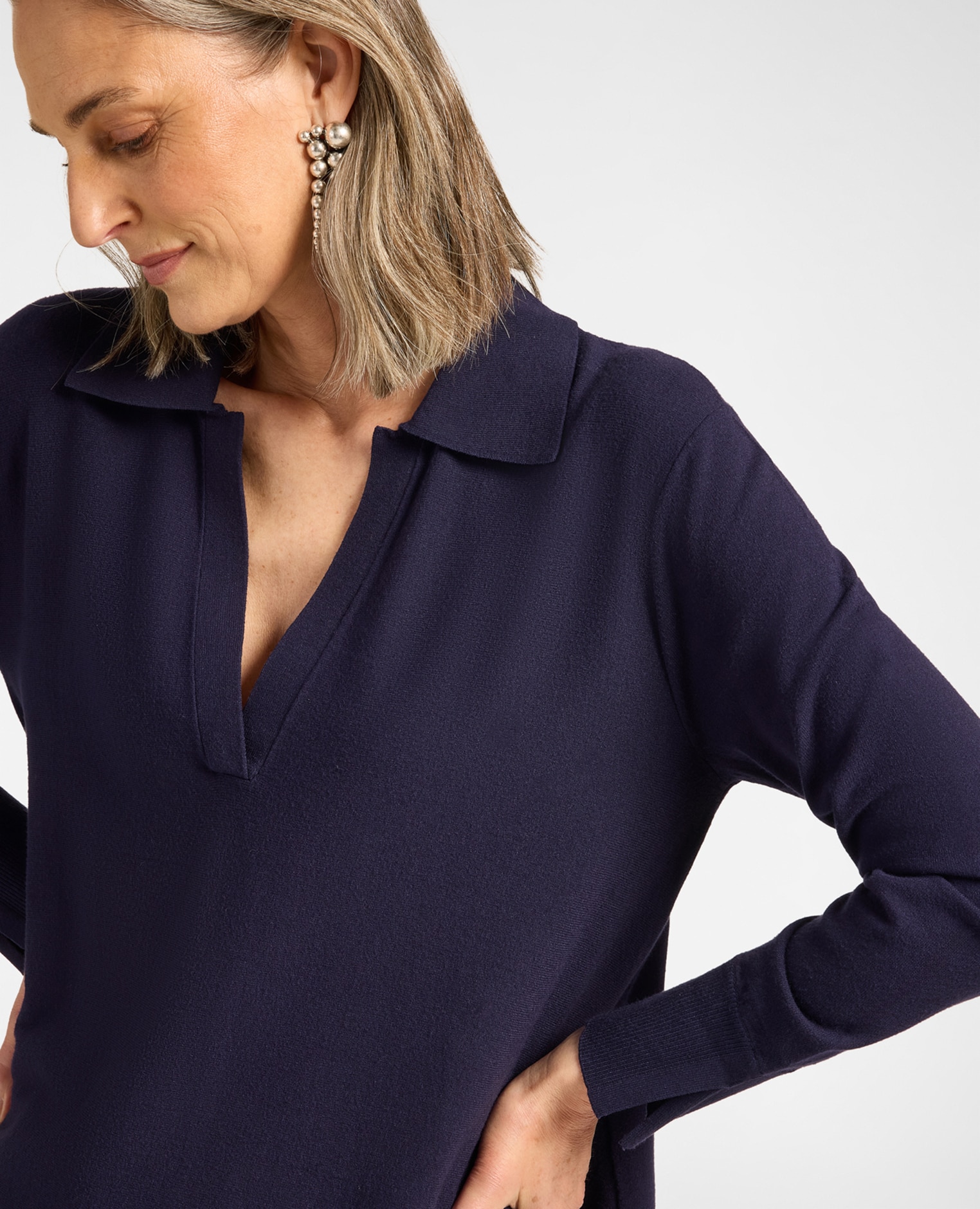 Jersey de mujer de viscosa con cuello modelo de línea en a con largo medio y mangas largas - Elena Miró - Azul Azul-4