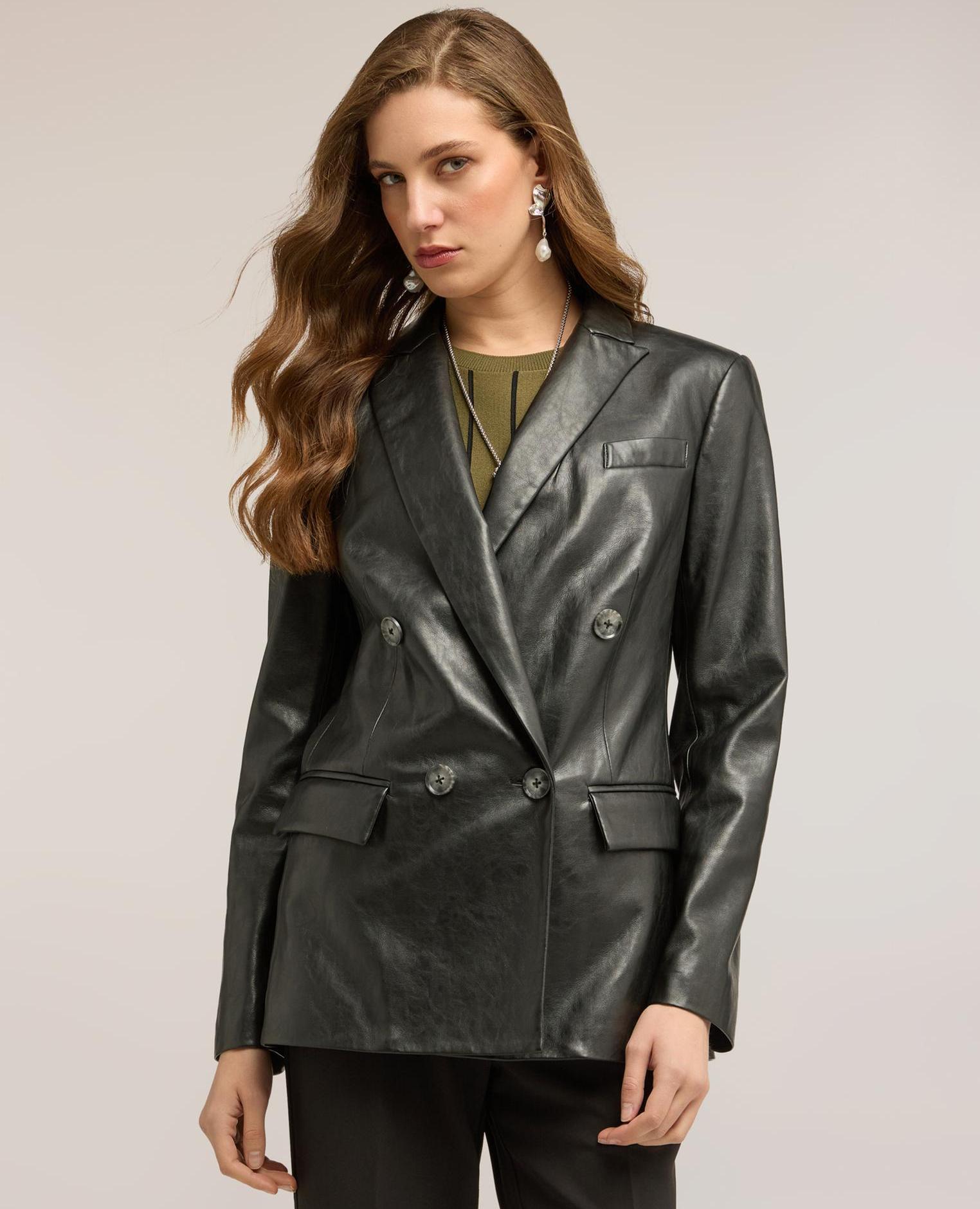 Chaqueta de mujer blazer cruzada con solapas solapas clásicas y cierre cruzado con botones - Motivi - Negro Negro-1