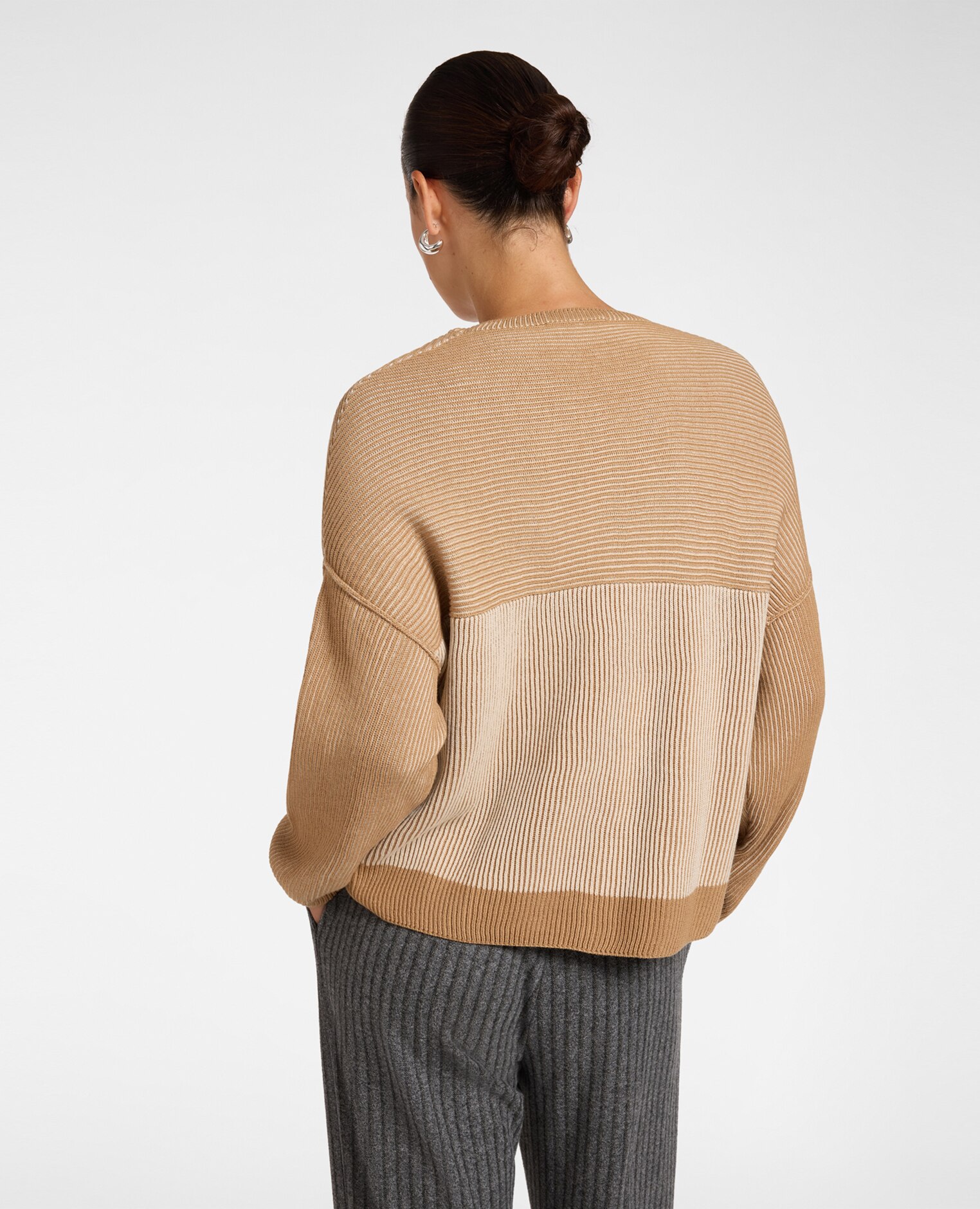 Jersey cuello de mujer alto en pura lana bicolor largo medio manga larga con forma caída - Elena Miró - Beige Beige-2