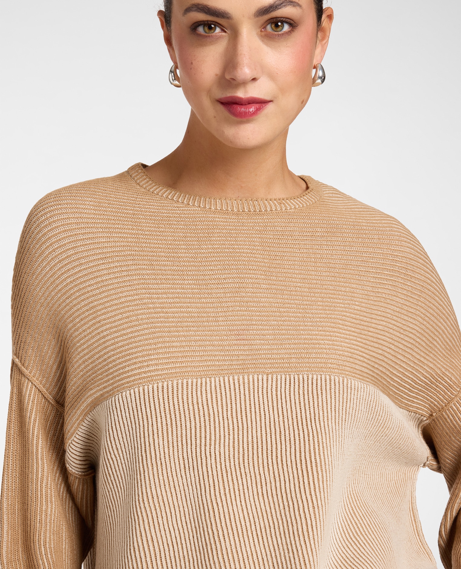 Jersey cuello de mujer alto en pura lana bicolor largo medio manga larga con forma caída - Elena Miró - Beige Beige-4
