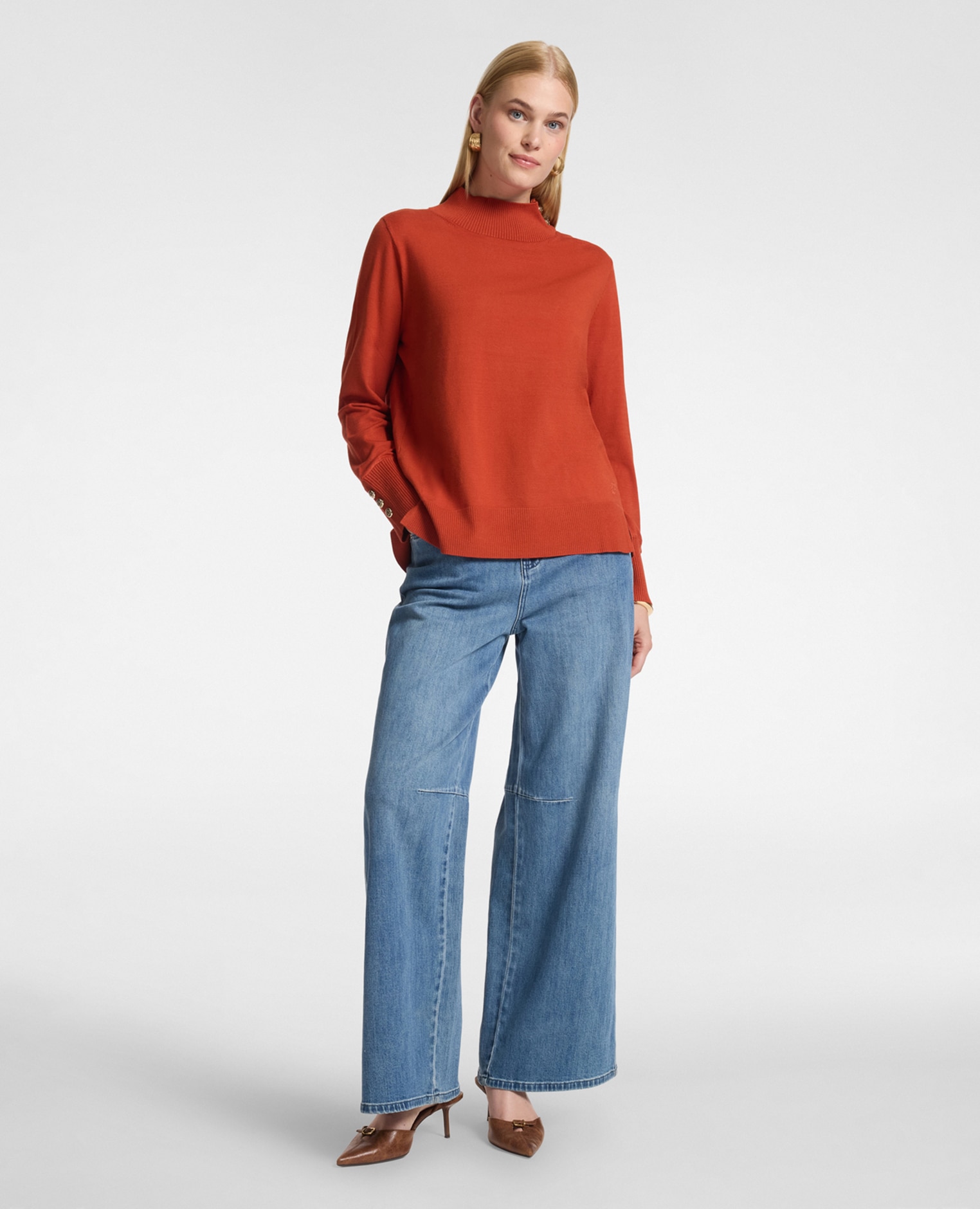 Jeans de mujer flare con detalles cosidos ajuste ancho con pierna amplia y acampanada cierre con botones y cremallera - Elena Miró - Azul Azul-1