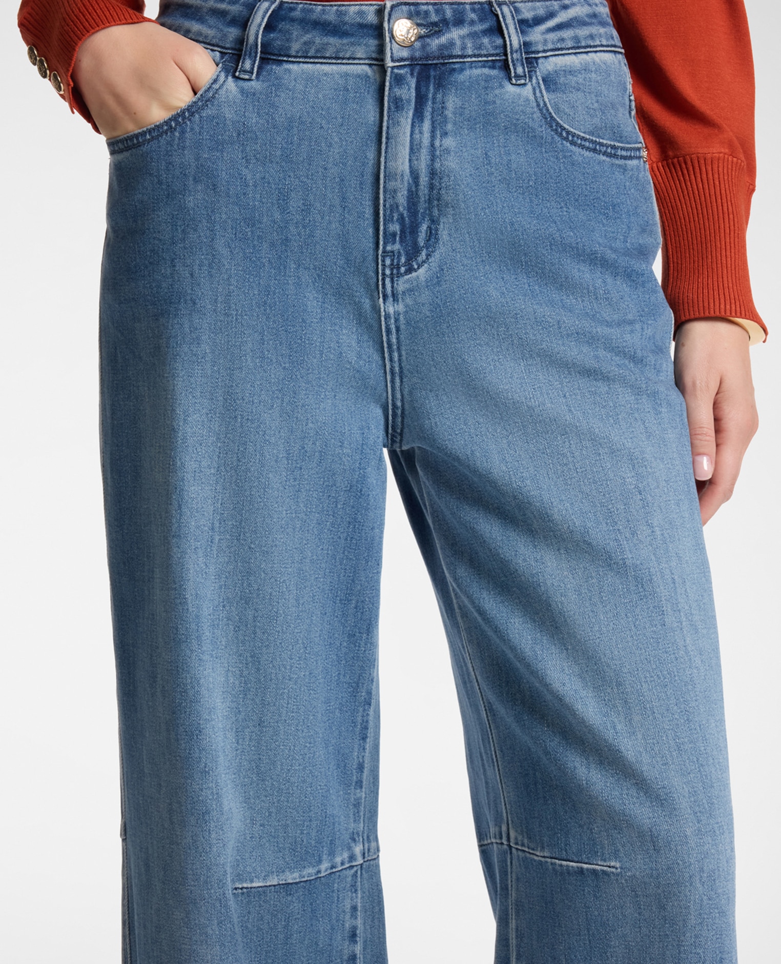 Jeans de mujer flare con detalles cosidos ajuste ancho con pierna amplia y acampanada cierre con botones y cremallera - Elena Miró - Azul Azul-4
