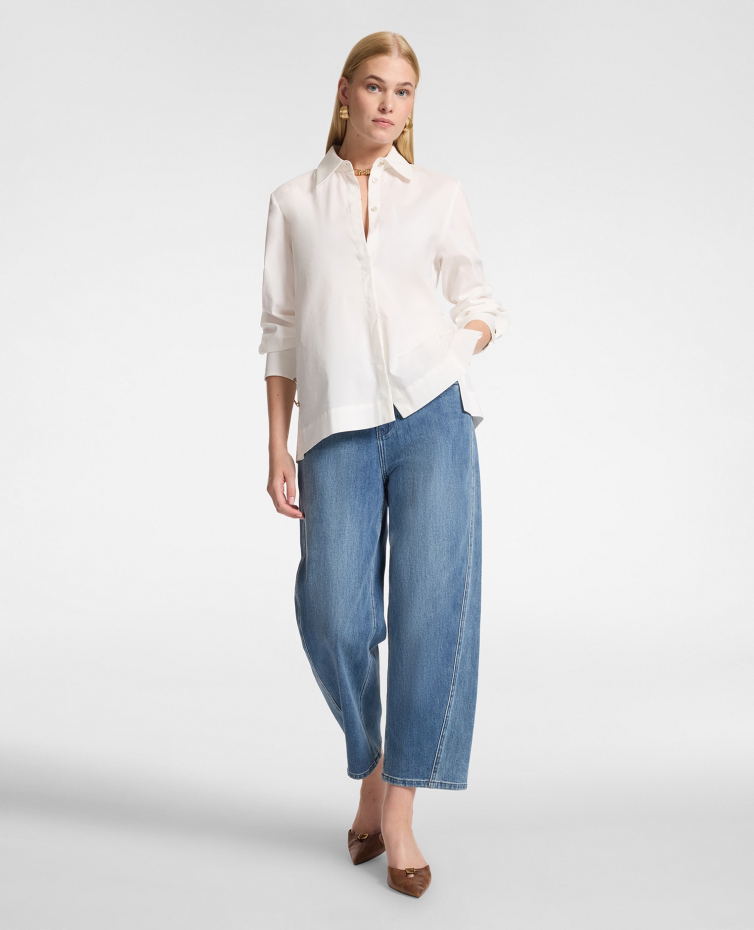 Jeans de mujer regular en denim lavado cierre con botones y cremallera - Elena Miró - Azul Azul-1