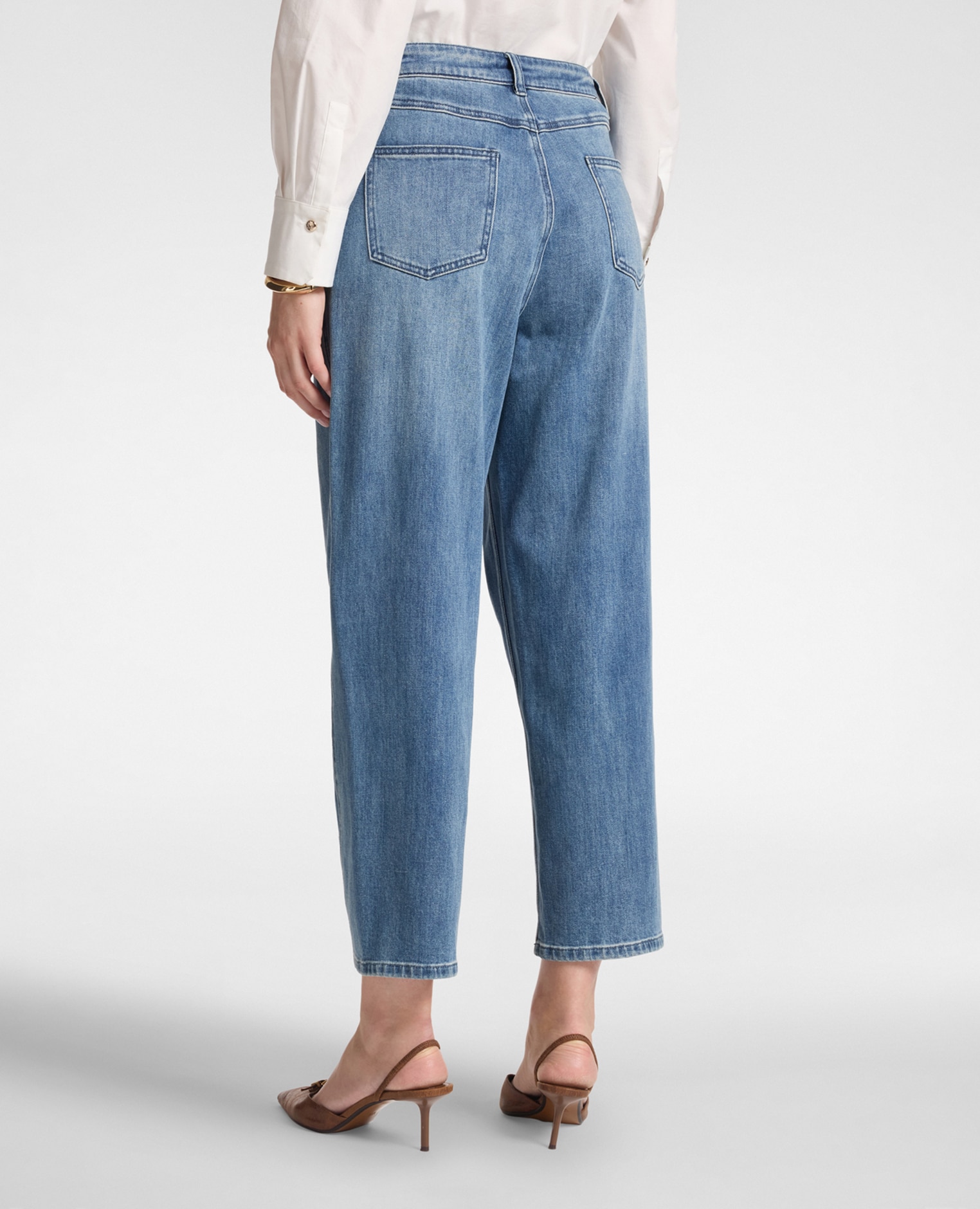 Jeans de mujer regular en denim lavado cierre con botones y cremallera - Elena Miró - Azul Azul-2