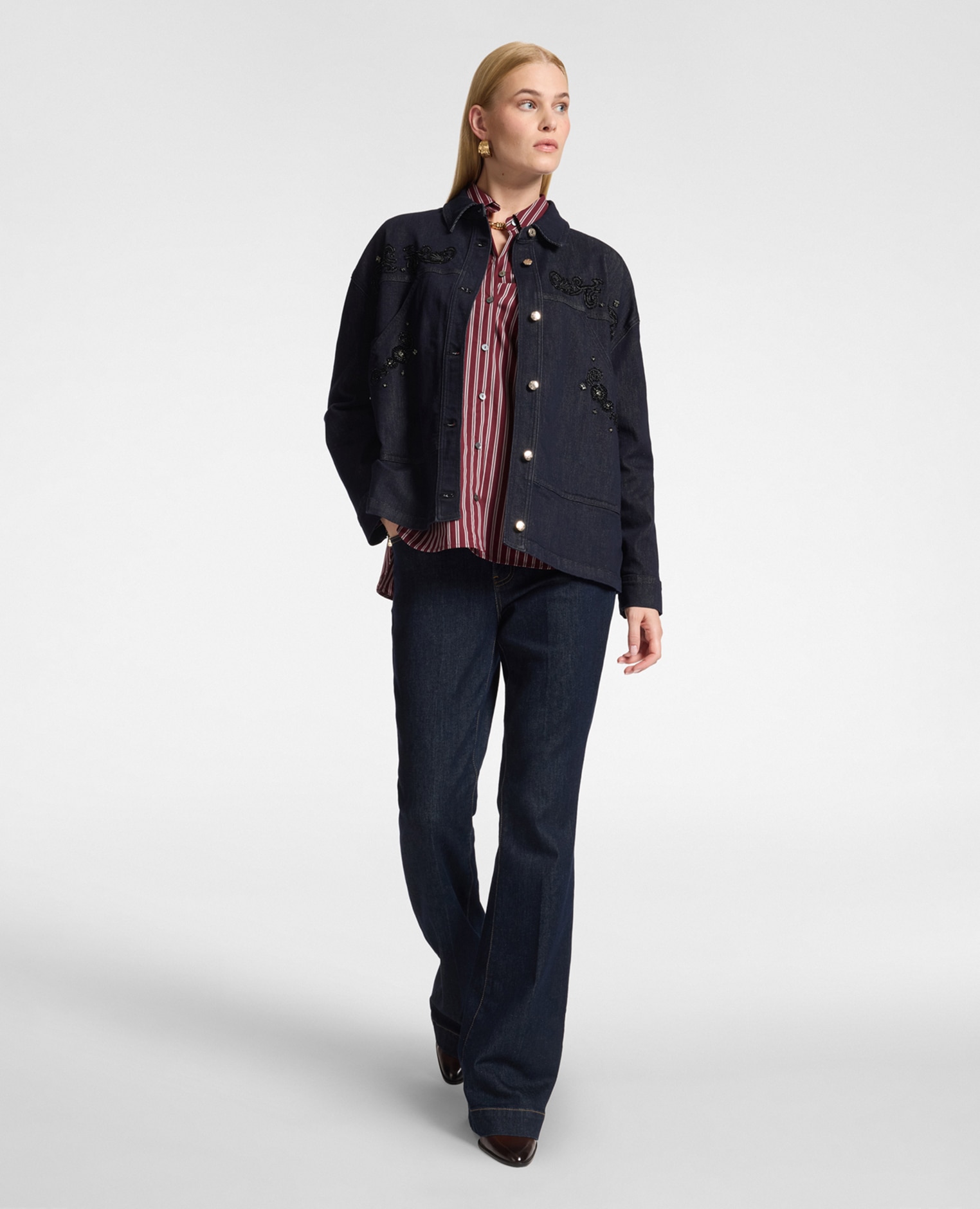 Jeans de mujer acampanados ajuste acampanado con pierna ancha cierre con botones y cremallera - Elena Miró - Azul Azul-1