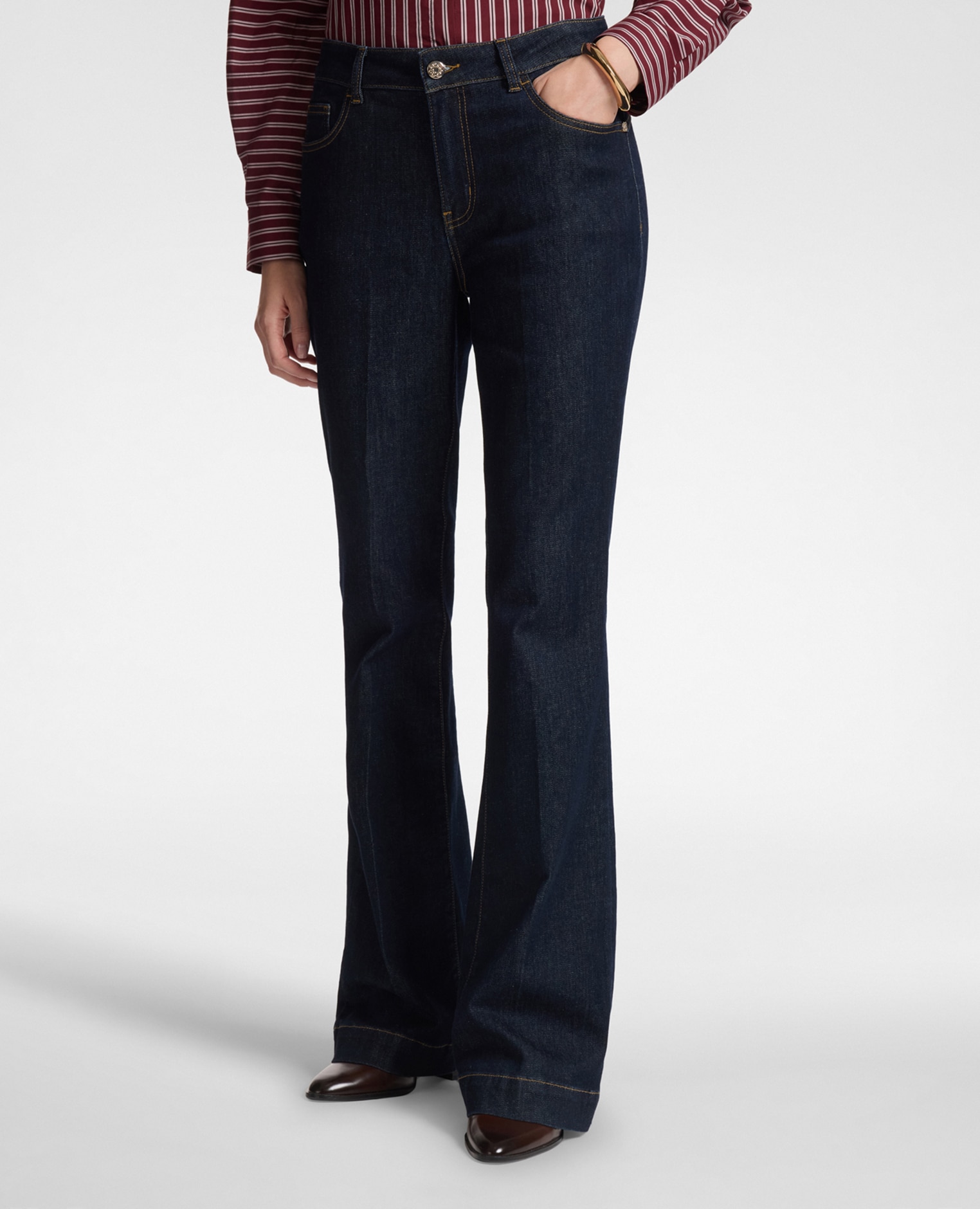 Jeans de mujer acampanados ajuste acampanado con pierna ancha cierre con botones y cremallera - Elena Miró - Azul Azul-3