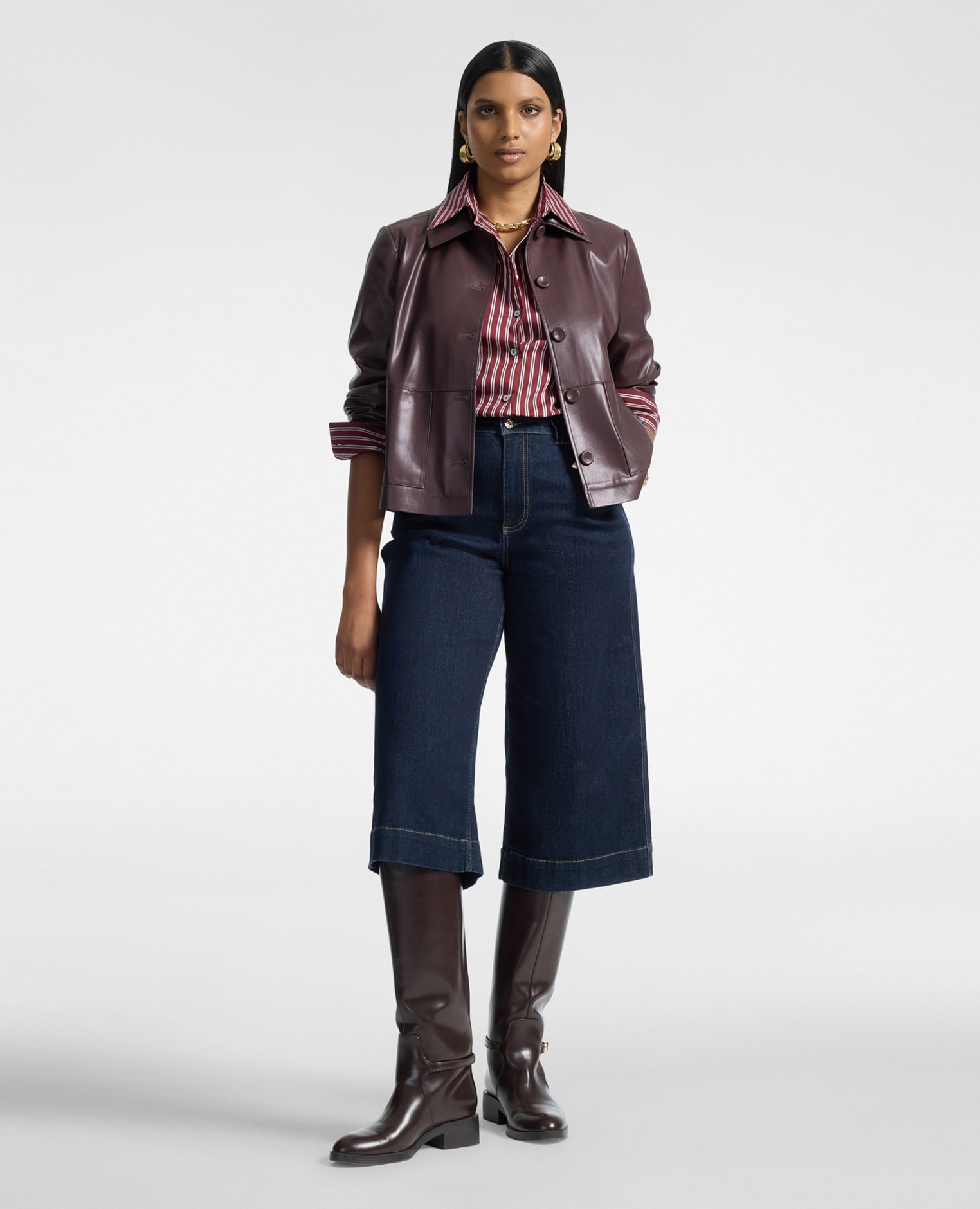 Jeans de mujer cropped wide leg en denim longitud media ajuste amplio y cierre con botones y cremallera - Elena Miró - Azul Azul-1