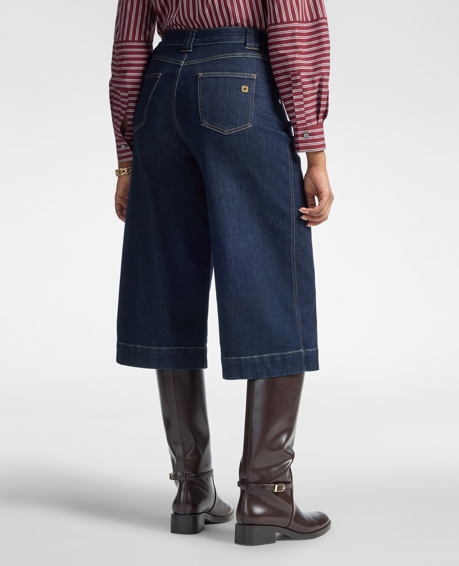Jeans de mujer cropped wide leg en denim longitud media ajuste amplio y cierre con botones y cremallera - Elena Miró - Azul Azul-2