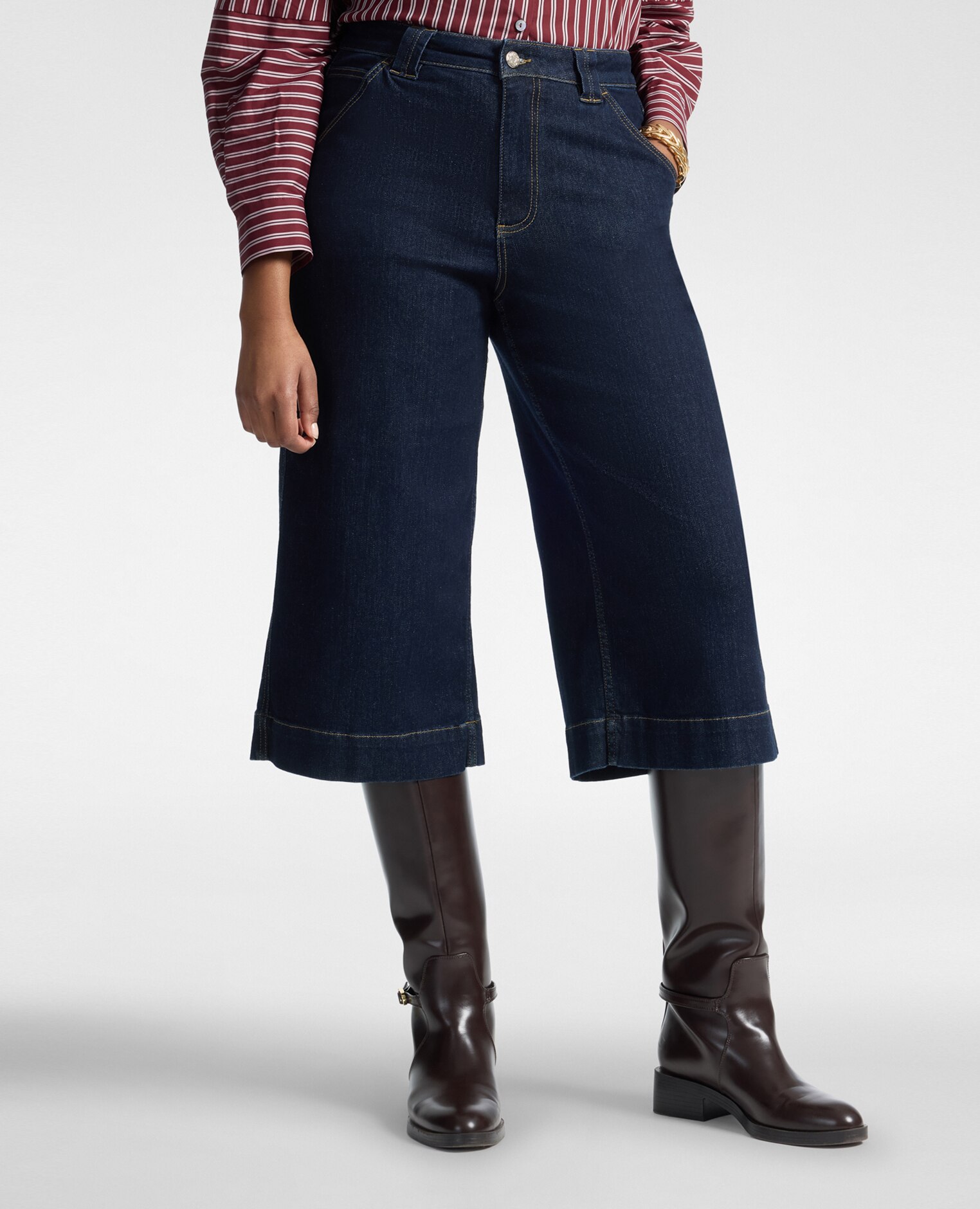 Jeans de mujer cropped wide leg en denim longitud media ajuste amplio y cierre con botones y cremallera - Elena Miró - Azul Azul-3