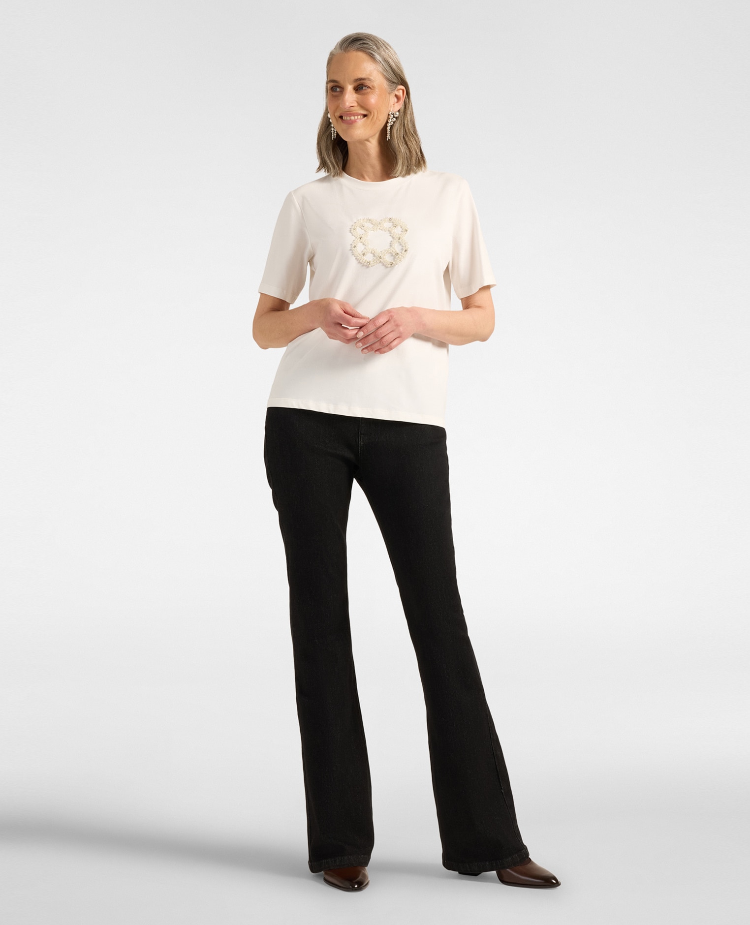 Jeans de mujer flare "florence" ajuste acampanado con pierna ancha cierre con botones y cremallera - Elena Miró - Negro Negro-1