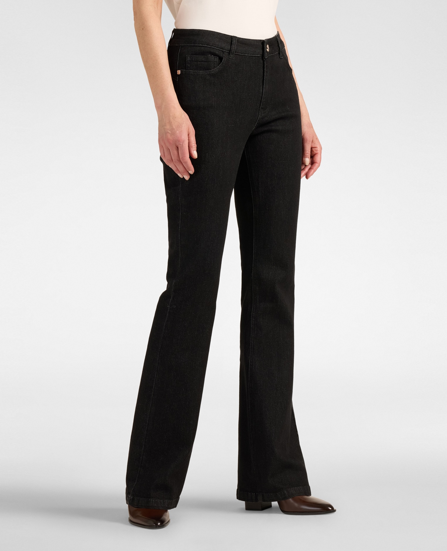 Jeans de mujer flare "florence" ajuste acampanado con pierna ancha cierre con botones y cremallera - Elena Miró - Negro Negro-3