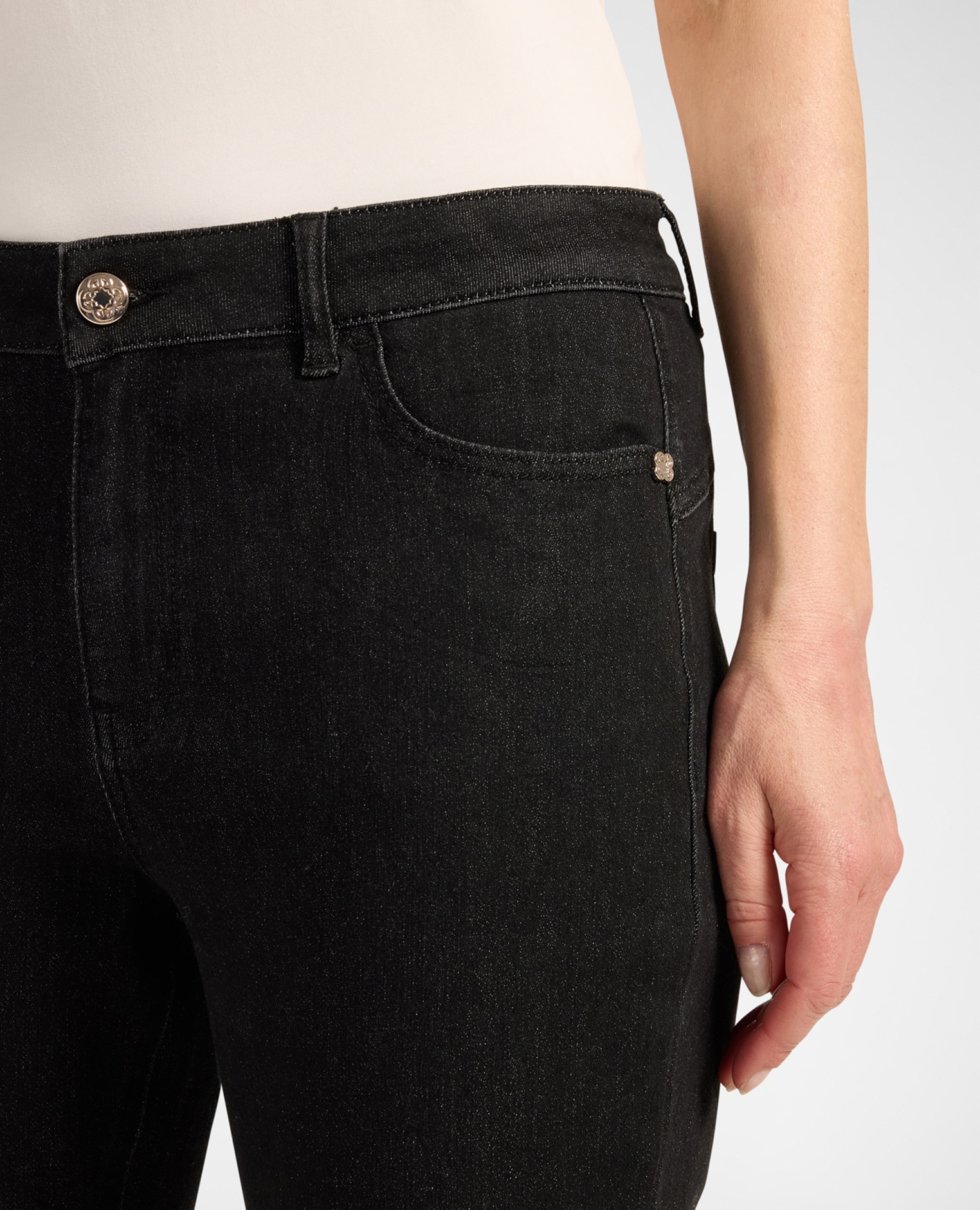 Jeans de mujer flare "florence" ajuste acampanado con pierna ancha cierre con botones y cremallera - Elena Miró - Negro Negro-4
