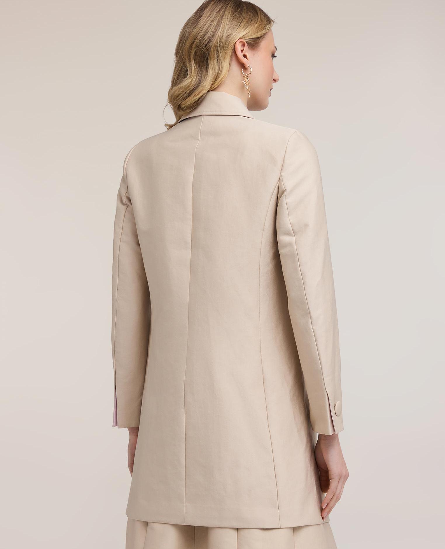 Abrigo de mujer de raso de algodón longitud media cierre frontal con botones forrados tono sobre tono - Motivi - Beige Beige-2