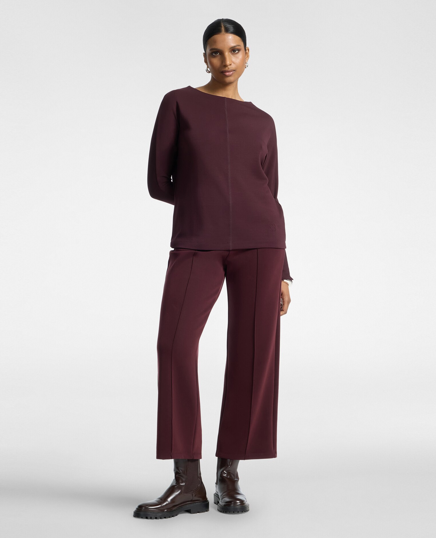 Sudadera de mujer mezcla modal ajuste regular - Elena Miró - Burdeos Burdeos-3