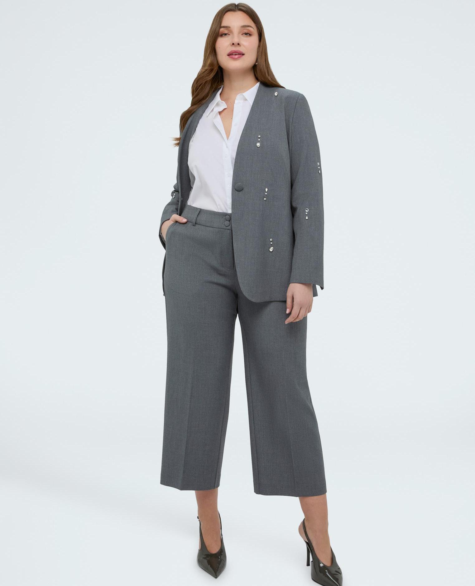 Pantalones de mujer cropped en tejido melange diseño cómodo y versátil - Fiorella Rubino - Gris Gris-4