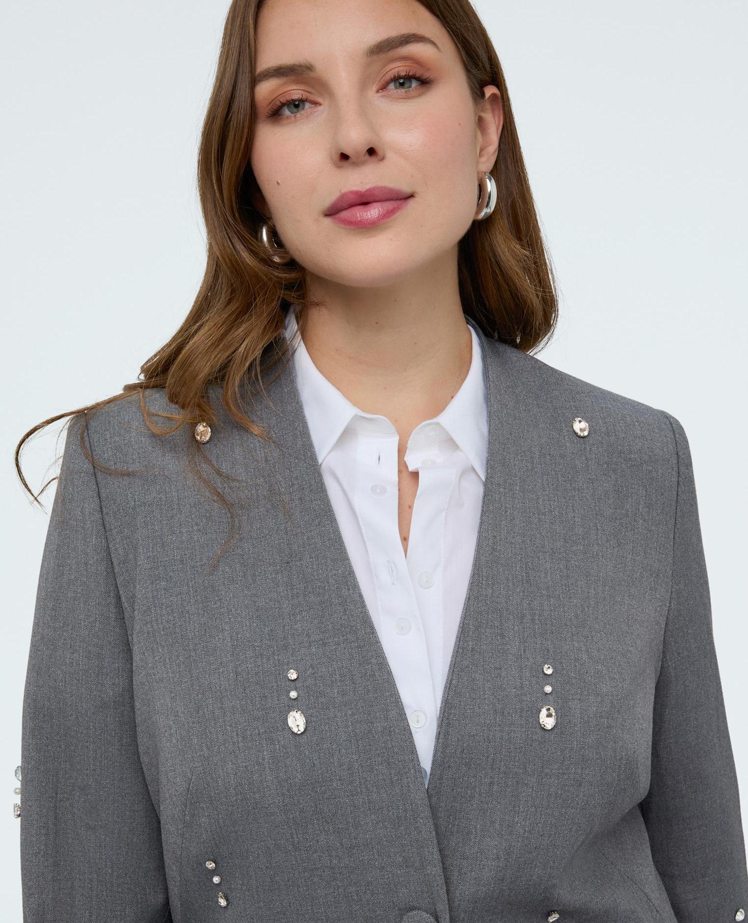Blazer de mujer con detalles brillantes embellecida con elegantes aplicaciones - Fiorella Rubino - Gris Gris-1