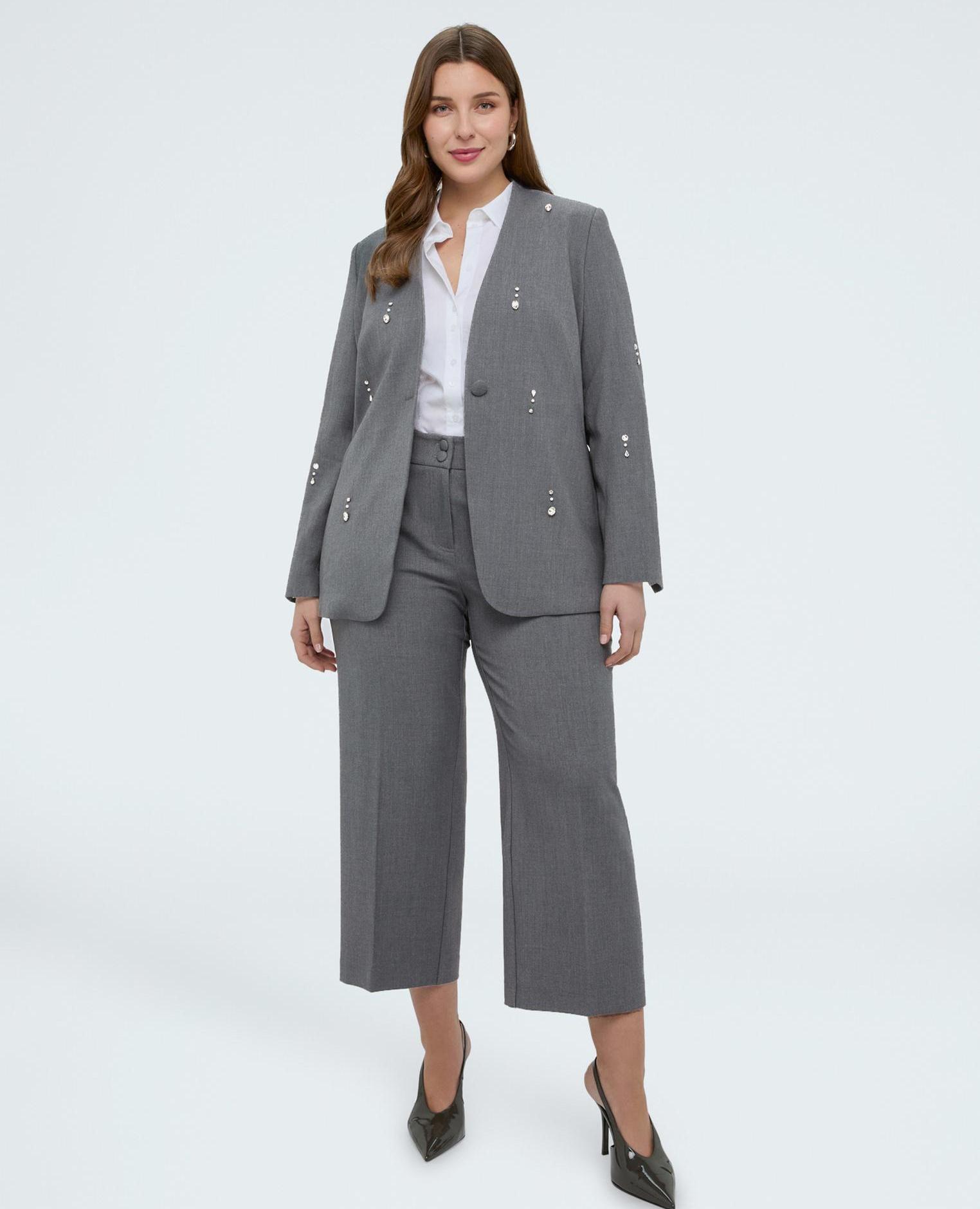 Blazer de mujer con detalles brillantes embellecida con elegantes aplicaciones - Fiorella Rubino - Gris Gris-3