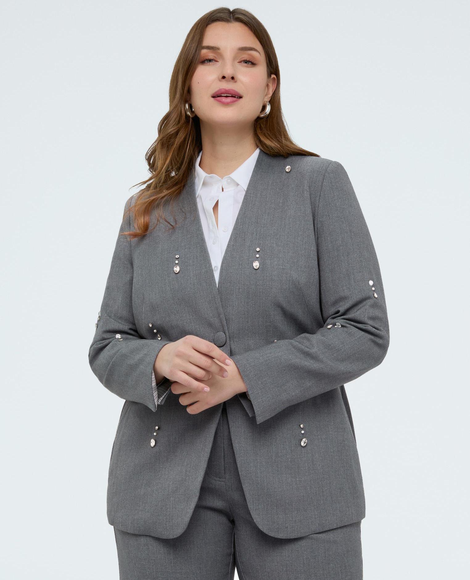 Blazer de mujer con detalles brillantes embellecida con elegantes aplicaciones - Fiorella Rubino - Gris Gris-4