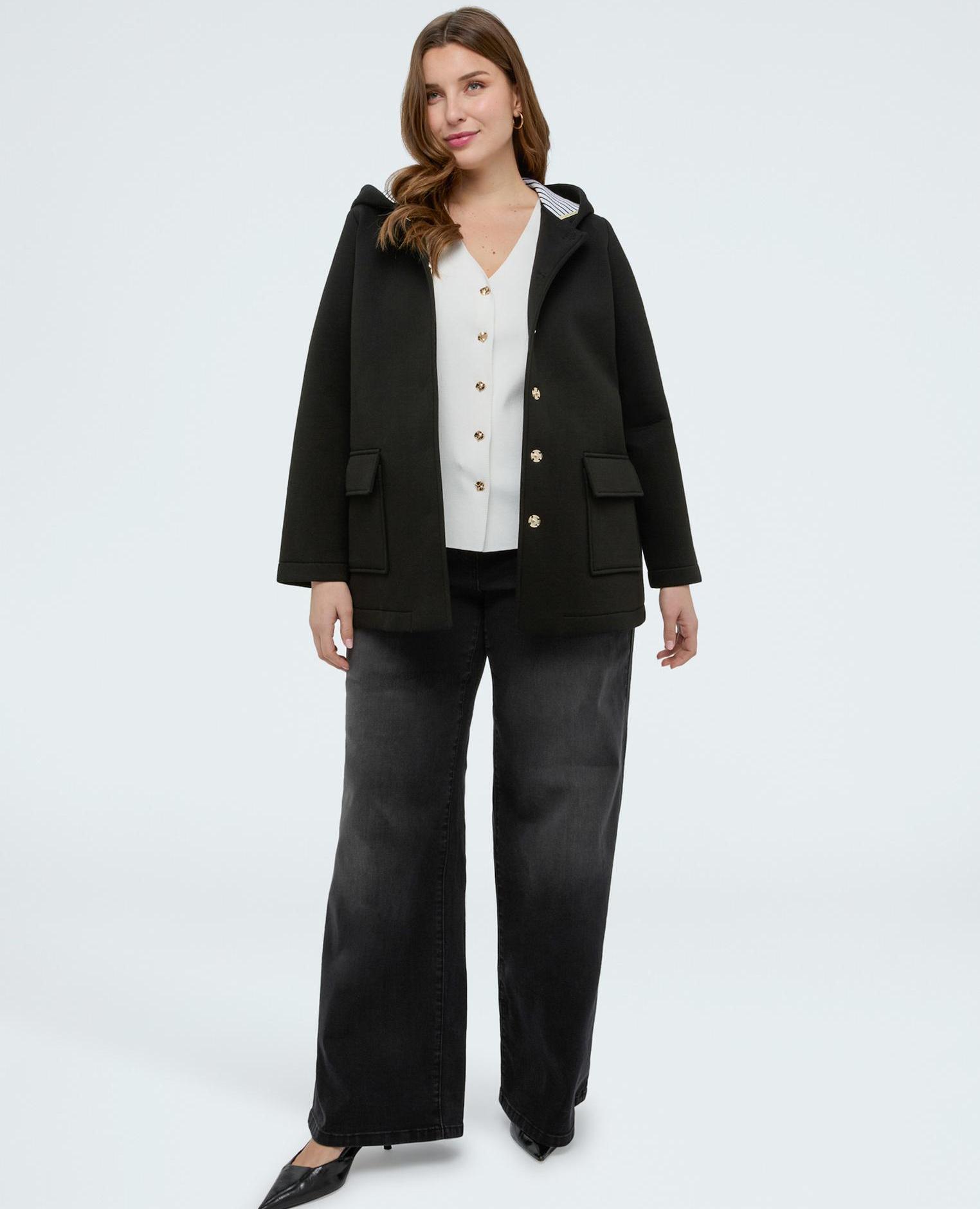 Chaqueta de mujer de neopreno con capucha - Fiorella Rubino - Negro Negro-1